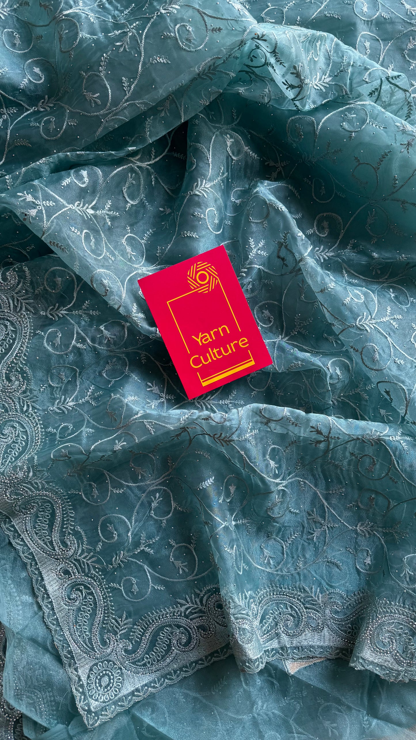 Aqua Aura - soft blue organza, with threadwork and sequins - YCDOSNO33