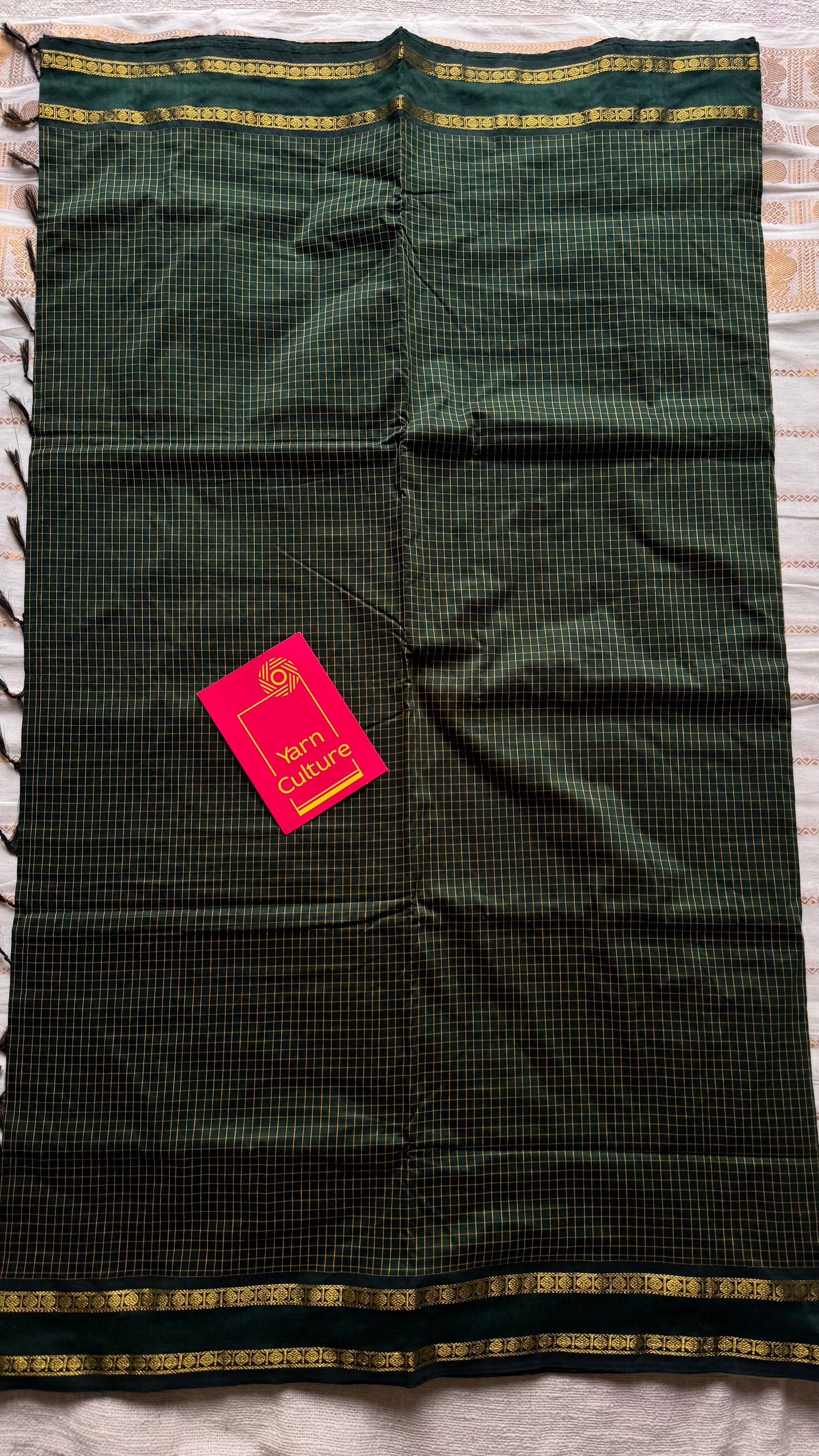 Dark green, arani checks saree, cotton silk - YCCOTNAUG18