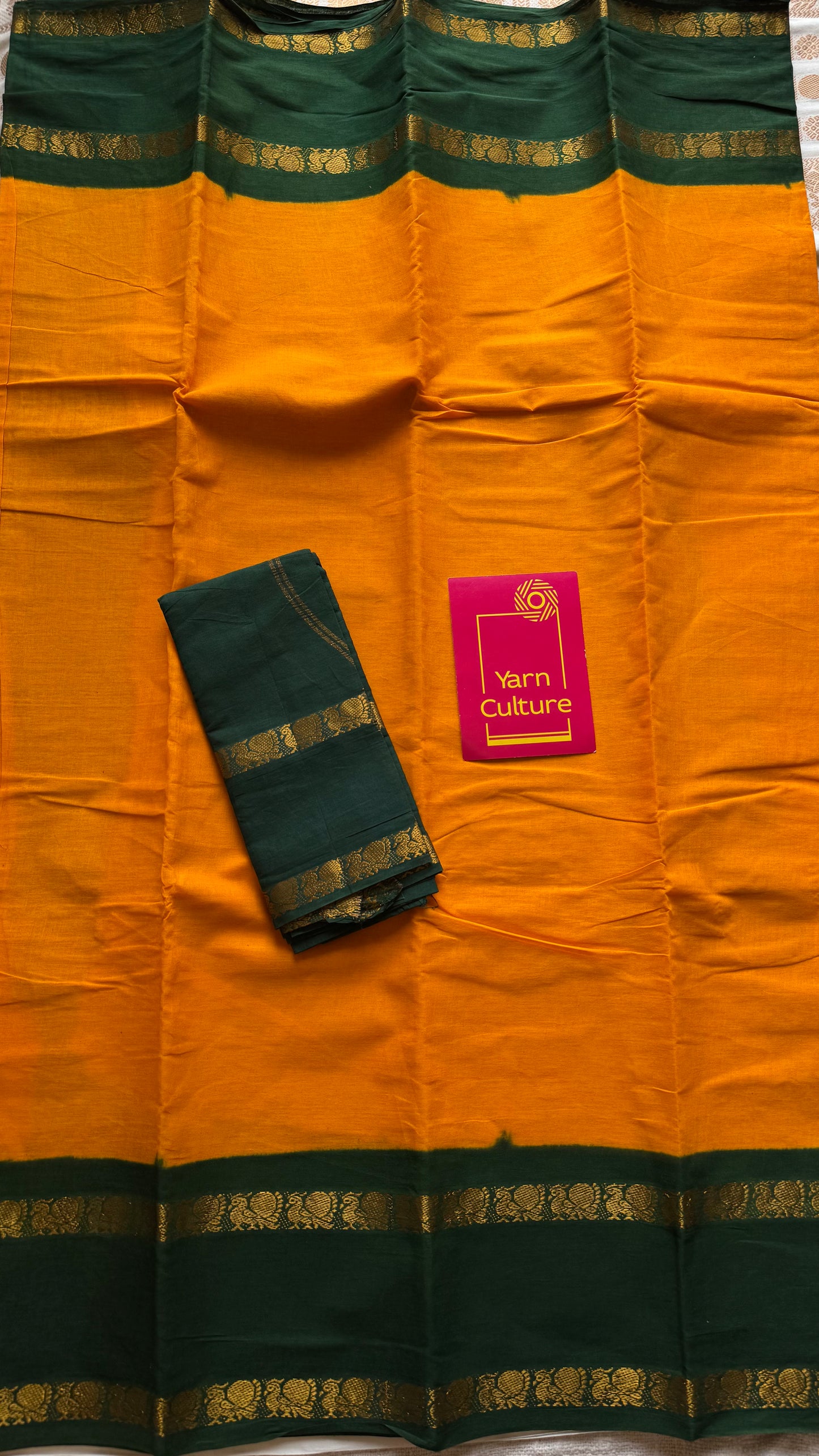Yellow with green rettaipettu peacock double border, madurai soft cotton - YCCOTNMSAP206