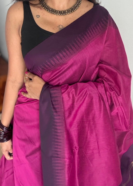 Raspberry pink with purple temple border - cotton silk - YCCOTNOCKCS6