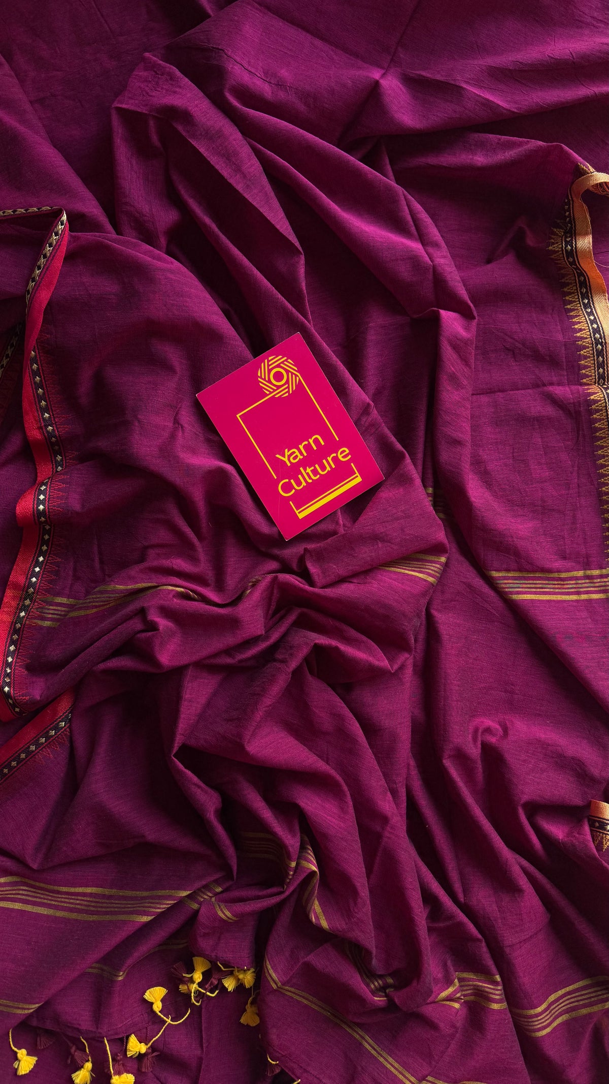 Handloom Bengal soft cotton saree, ruby with cream and red woven dual tone borders - YCBCMCSE43