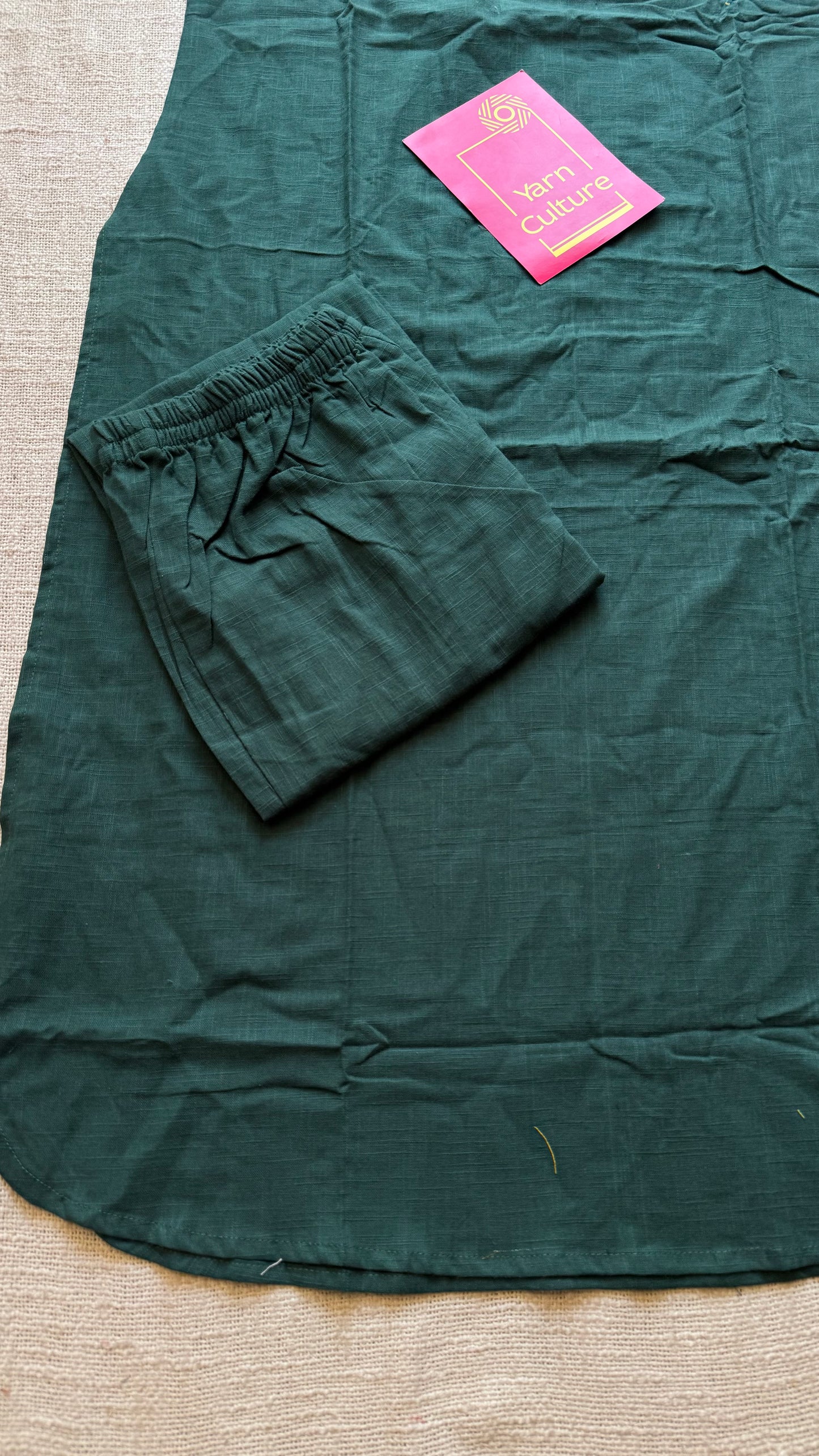 Dark green cotton round-neck stitched kurta co-ord set, three-fourth sleeves - YCSEBPSFE248