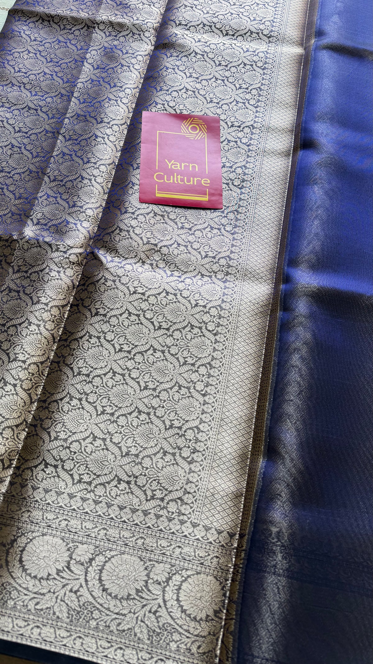 Royal blue tissue Banarasi saree with zari border - YCBLTOC85