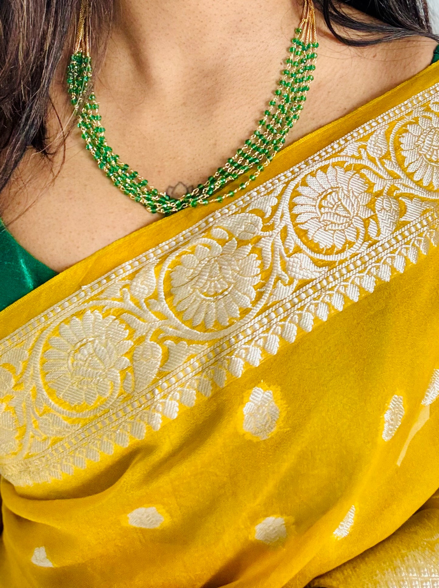 6 layered green beaded neckpiece with earrings - YCGPNP629