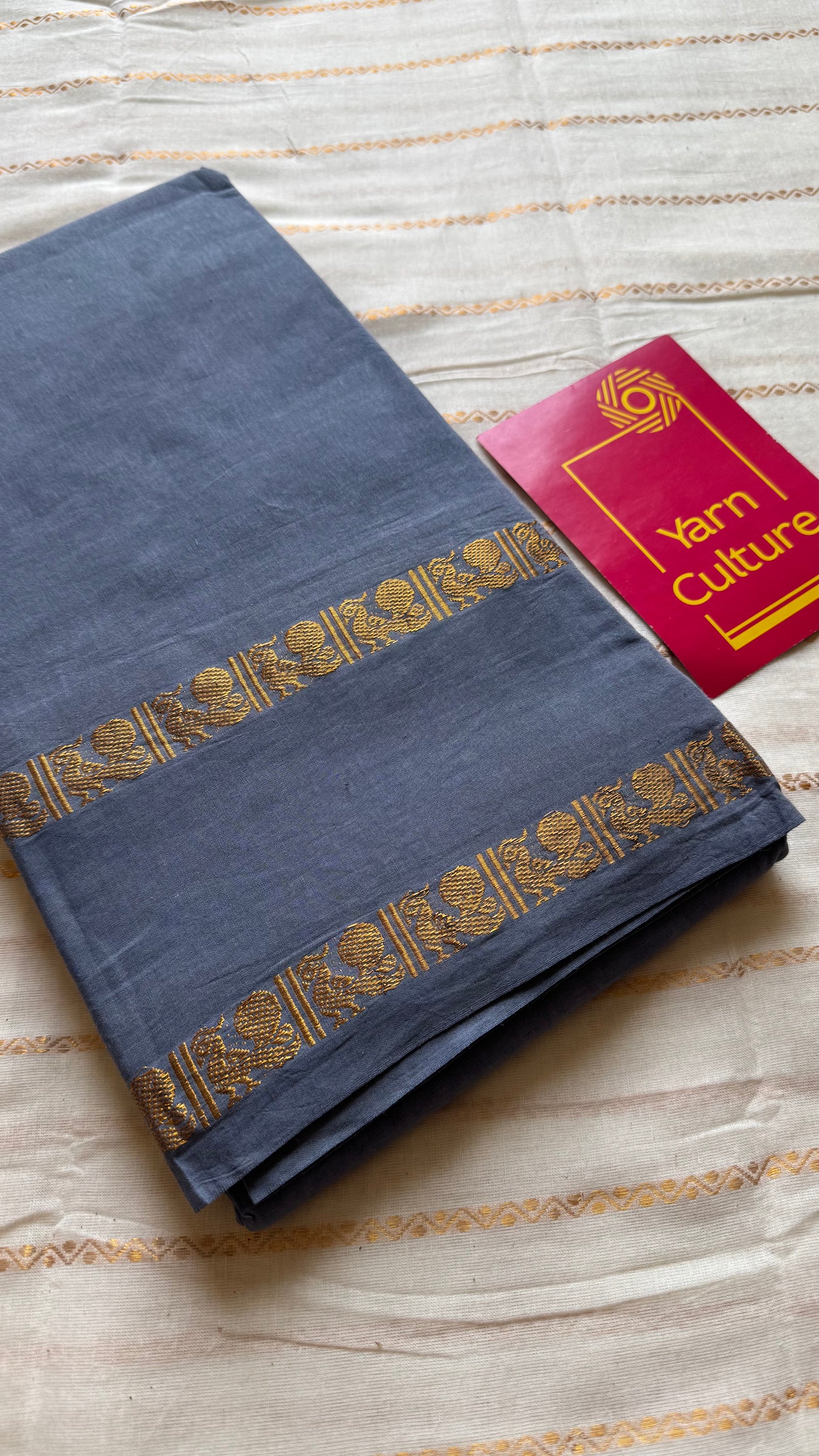 Dark grey rettaipettu peacock gap border, kattuchayam dyed madurai cotton saree  - YCCOTNMSAP95