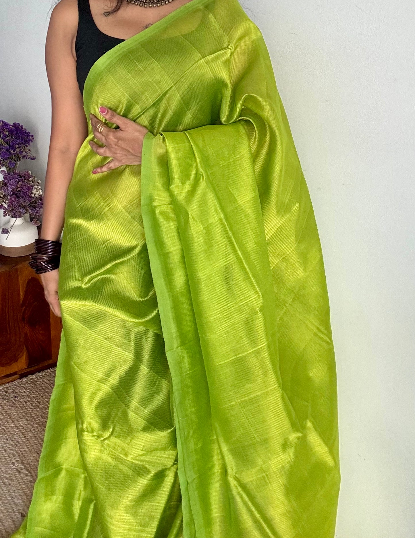 Plain lime green, mangalgiri silk cotton, handwoven, soft, light weight - YCWOTDMSAP219