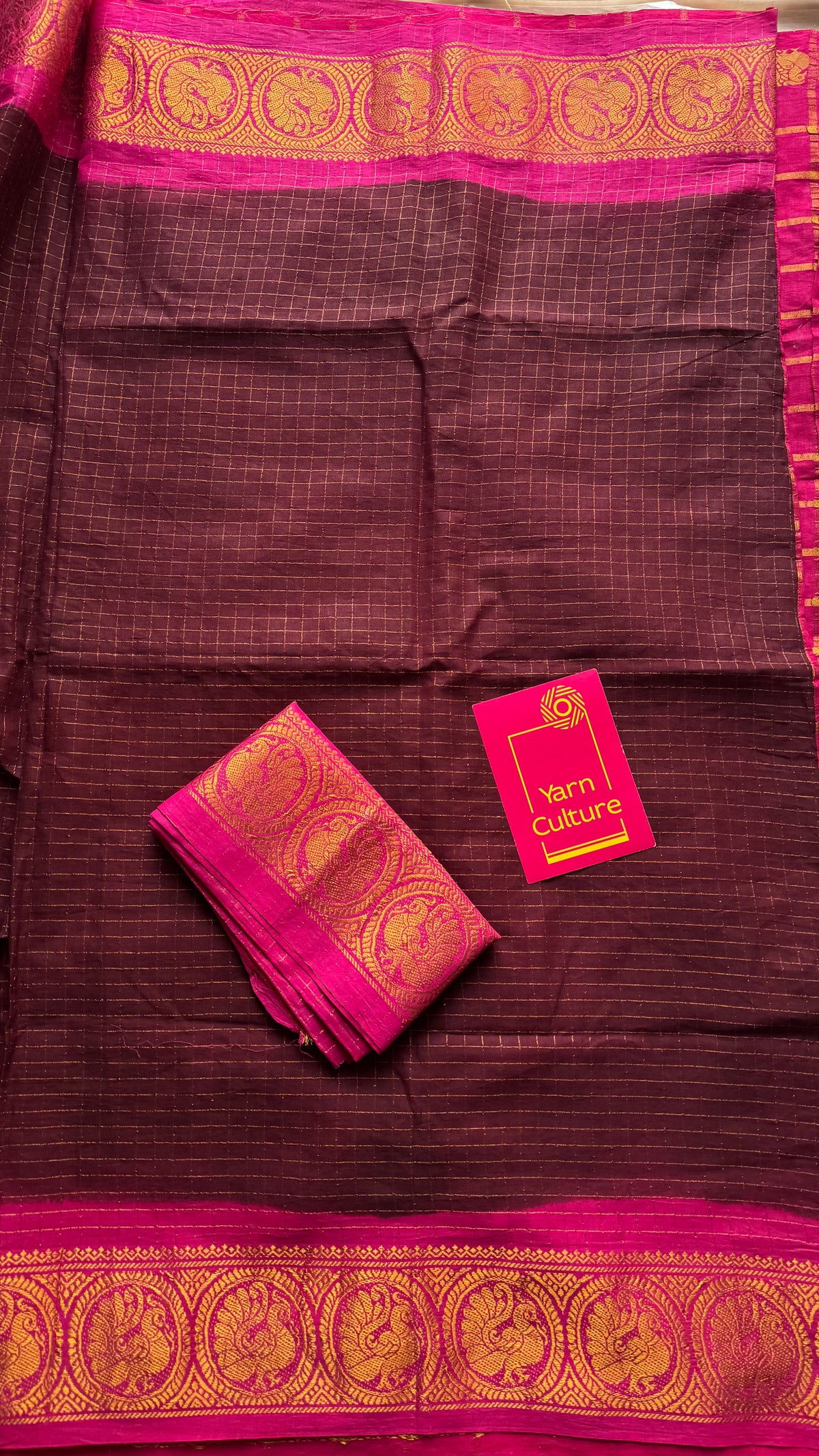 Hot pink and maroon, sungudi cotton half-half saree - YCCOTNIDOC24