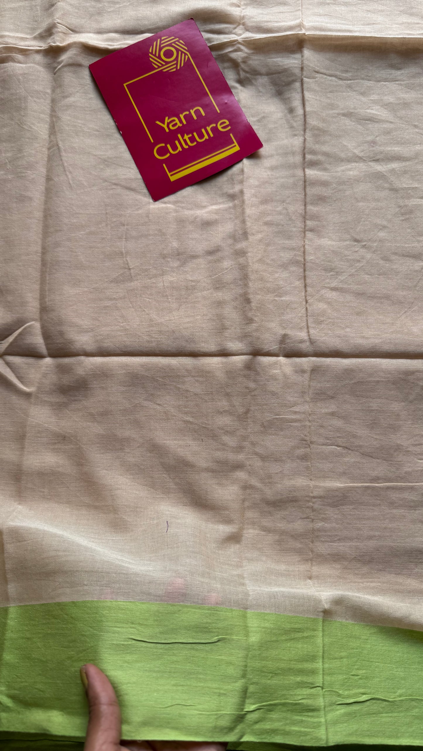 Sandal mul saree with pink and pista green borders - YCBCMCFE292