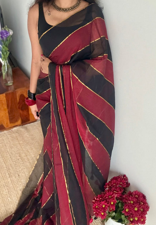 Maroon, black mul with gold multicoloured broad stripes - YCBCMCLSE24