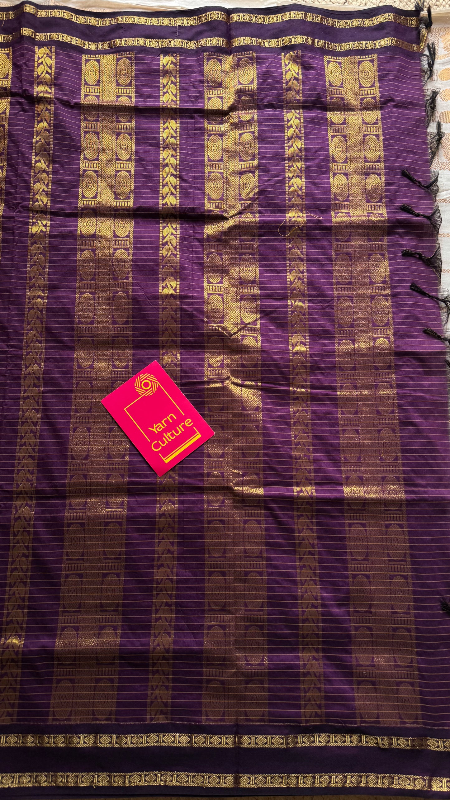 Yellow with wine contrast arani checkered saree, cotton silk - YCCOTNMA278
