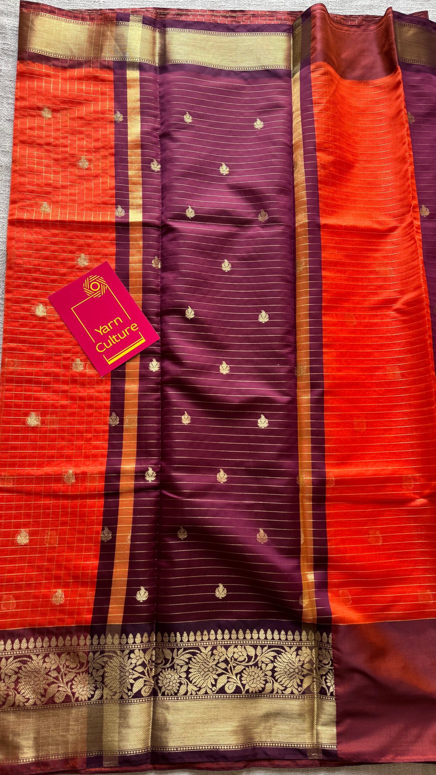 Dark orange with coffee brown, semi tissue silk - YCBLSSJA20