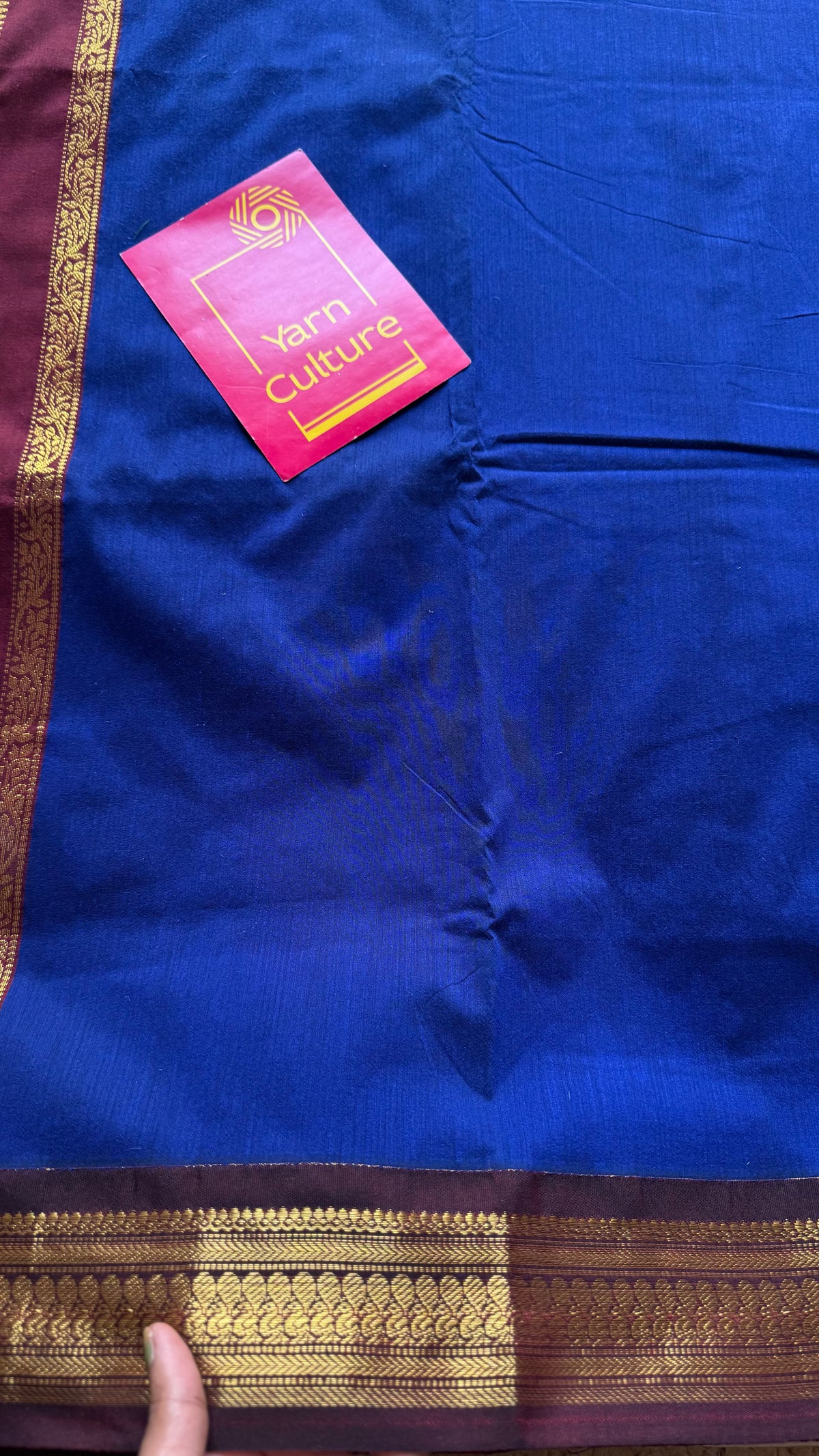 Royal blue with brown, cotton silk saree with zari border - YCCOTNKCOC106