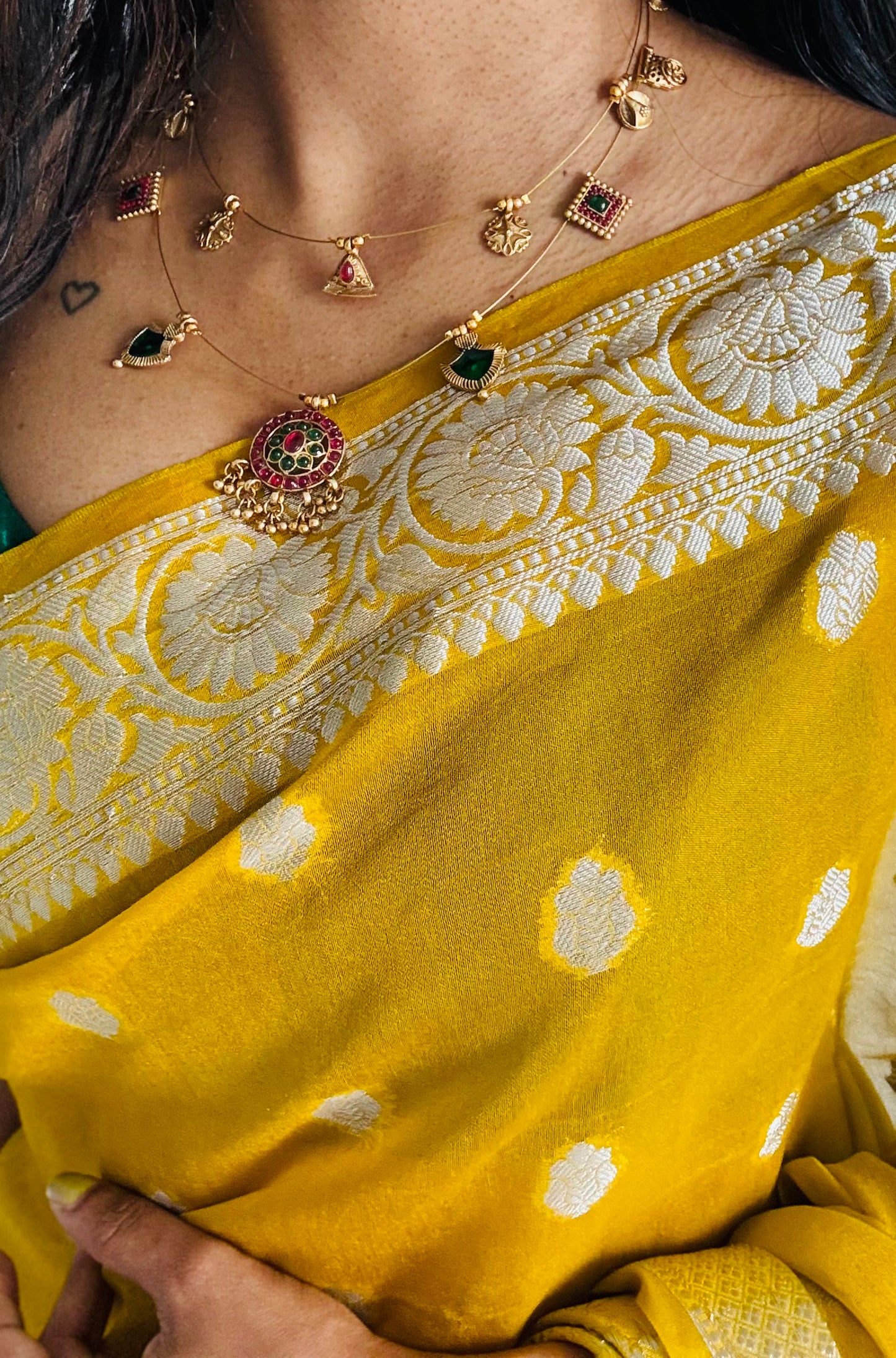 Double layer kemp neckpiece, invisible chain, with earrings - YCOSNP608