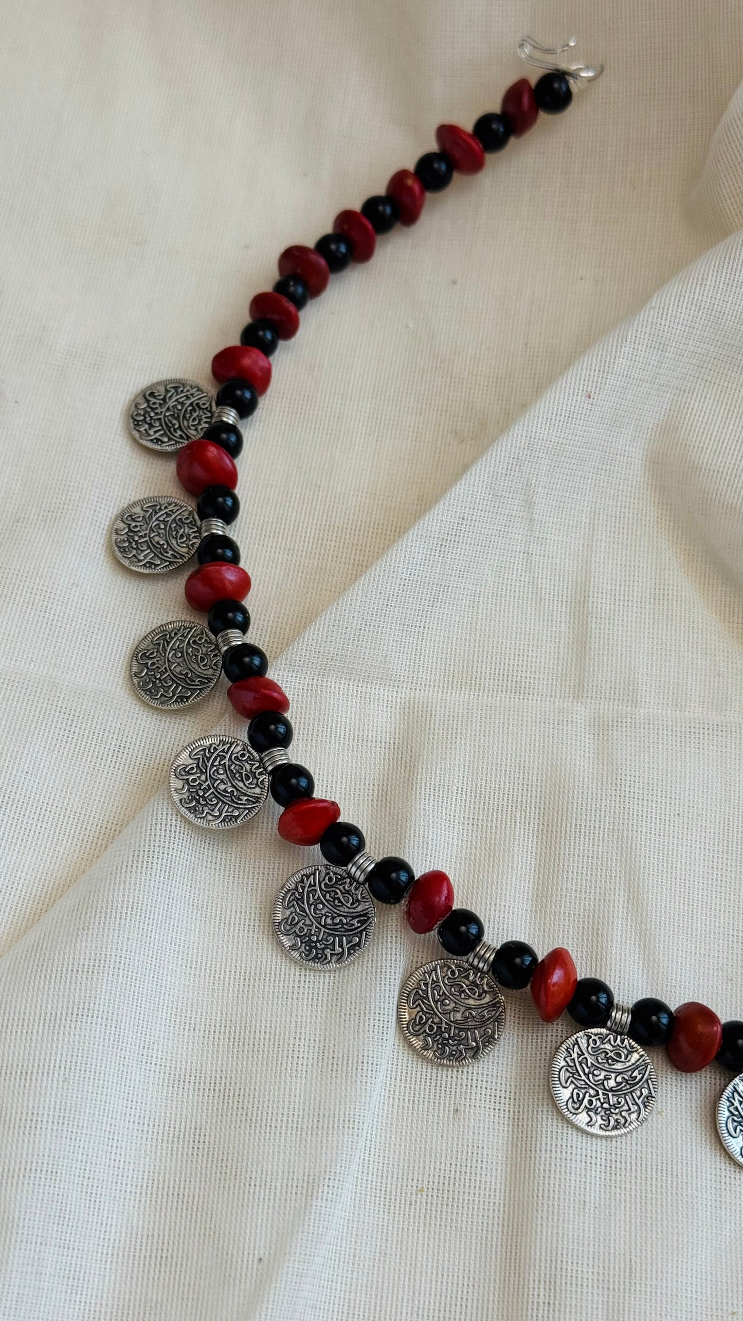 Red lucky seed (manjadi) + coin neckpiece combo - YCNP813