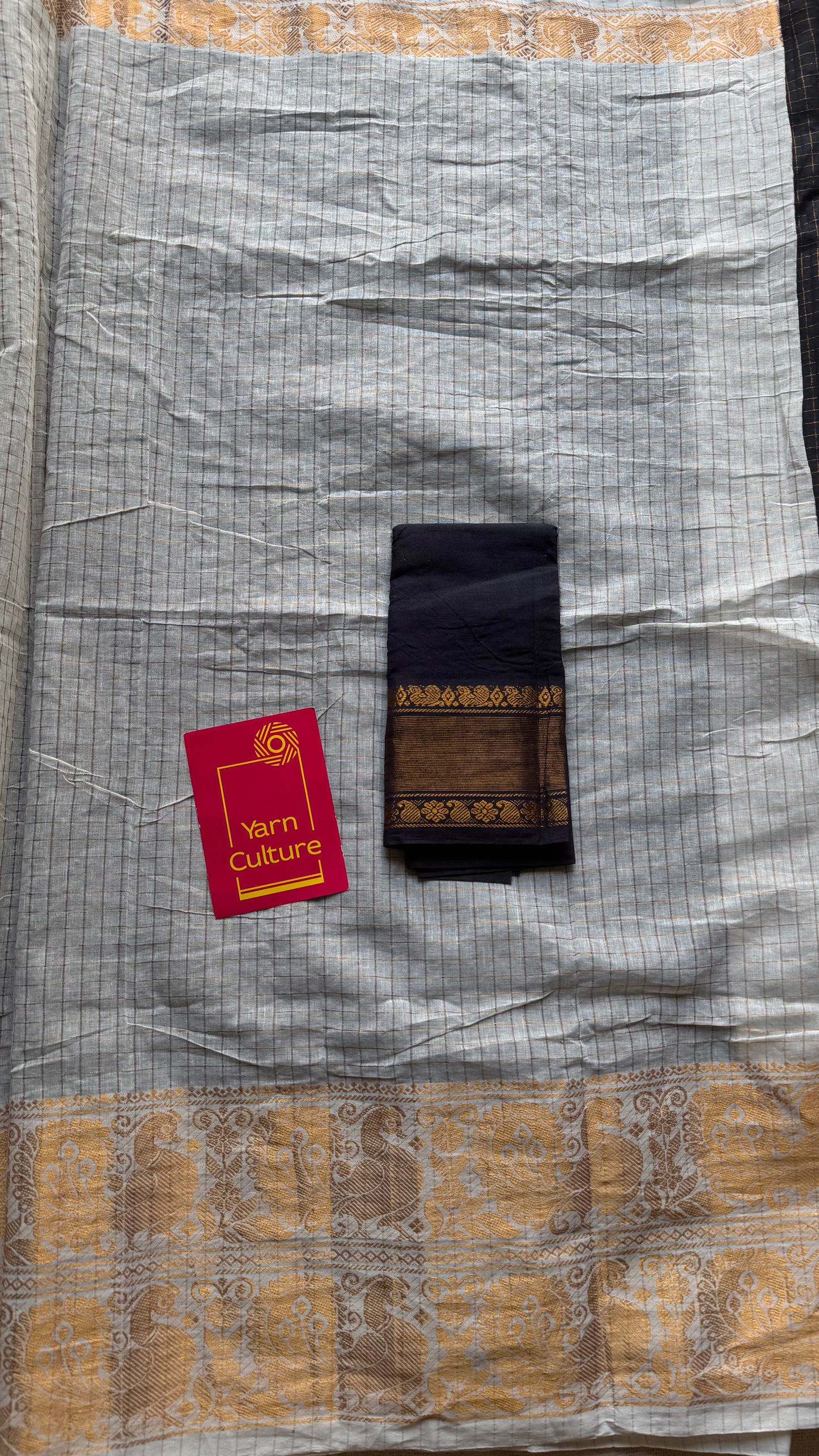 Black with ivory, sungudi cotton half-half saree - YCCOTNMSFE347