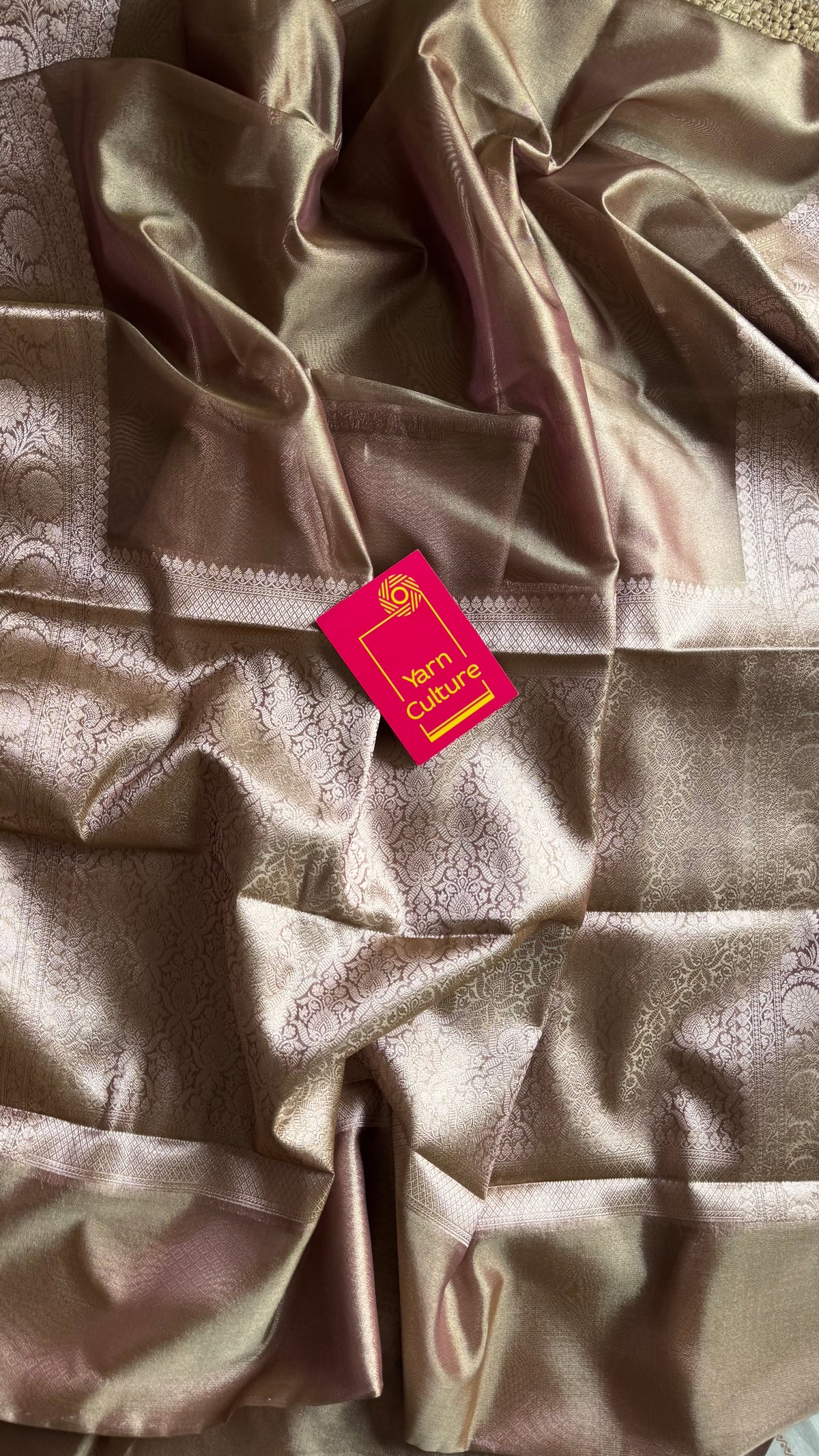 Champagne brown tissue Banarasi saree with zari border - YCBLTOC83