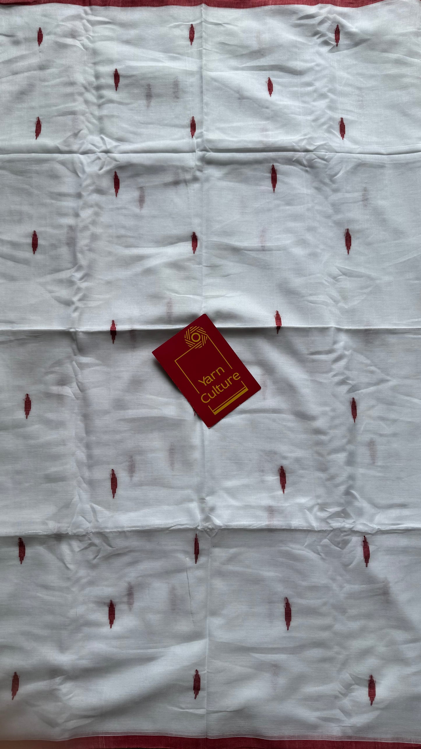White with red border, jamdani motifs, mul cotton - YCBCDP13