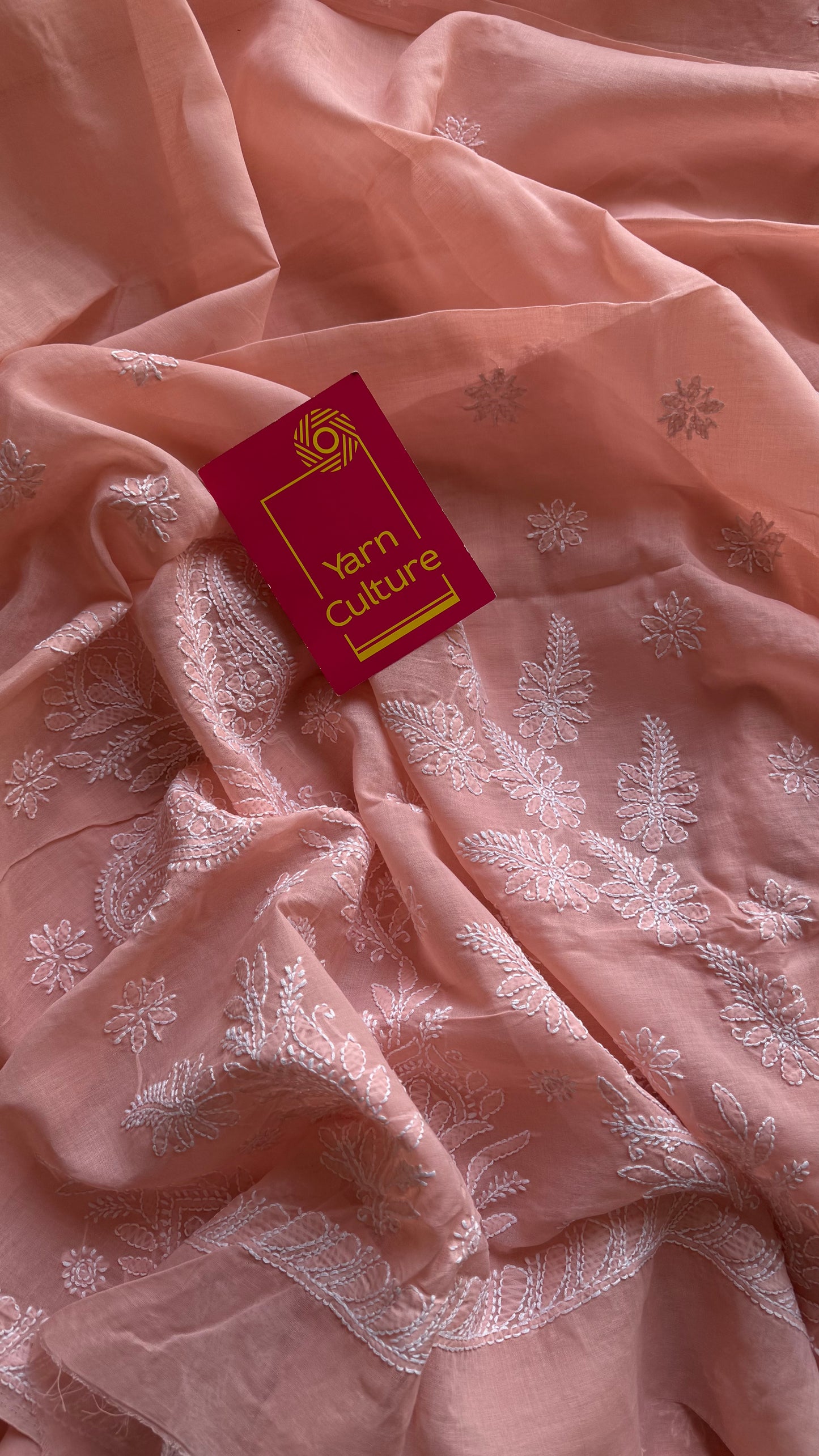 Noor - light peach hand-embroidered chikankari cotton saree - YCLCKFE426