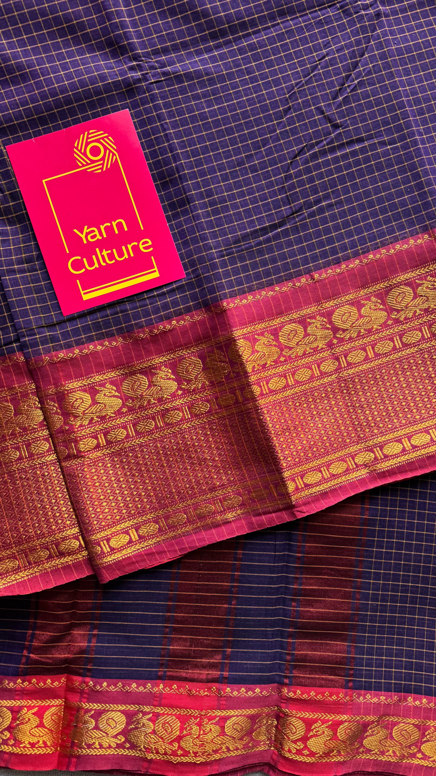 Purple checks with pink zari border, premium narayanpet, soft cotton - YCWOTDNPCFE21