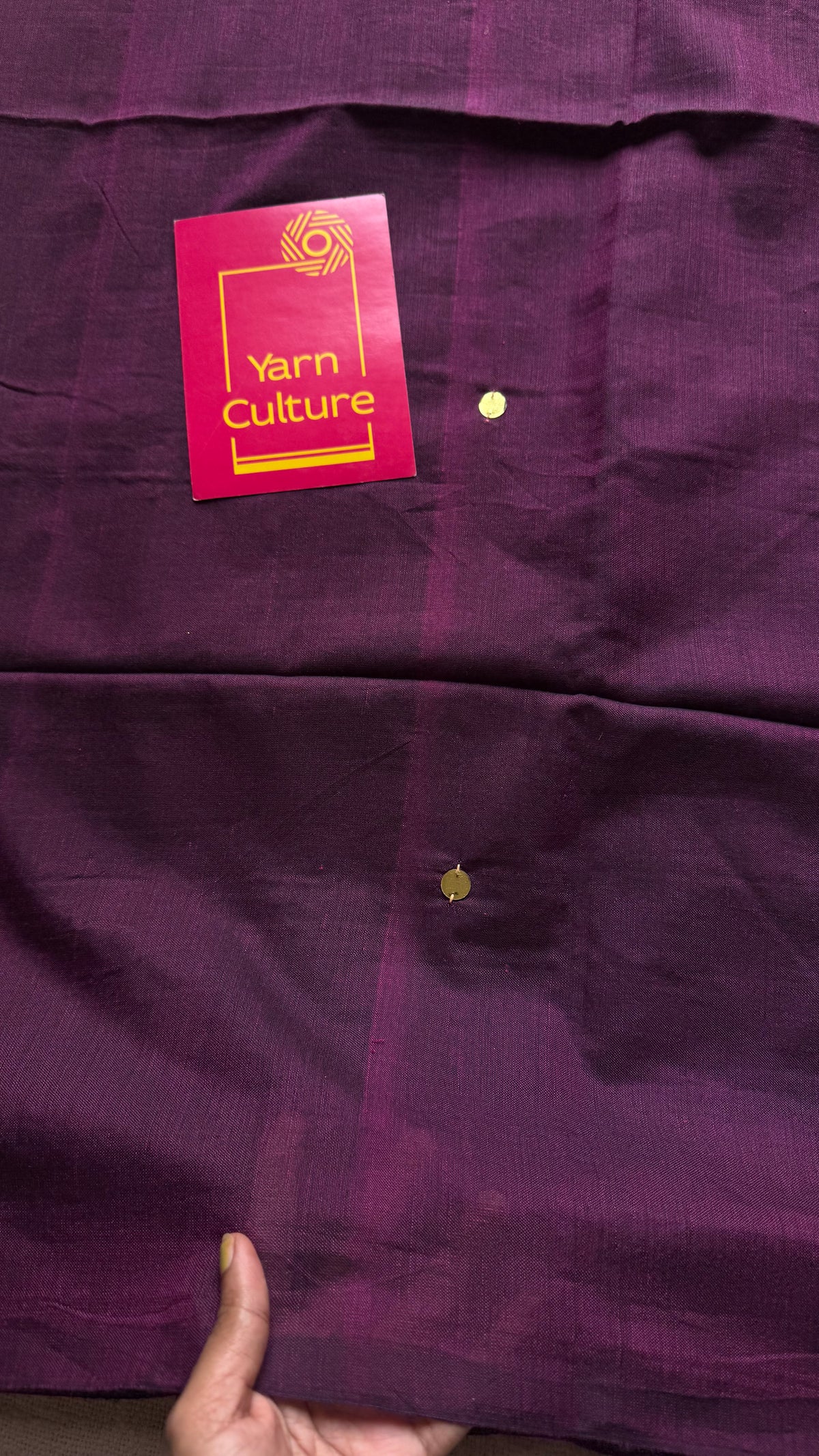 Wine with warm grey contrast pallu, gini sequins, soft cotton saree - YCBCSCOC02