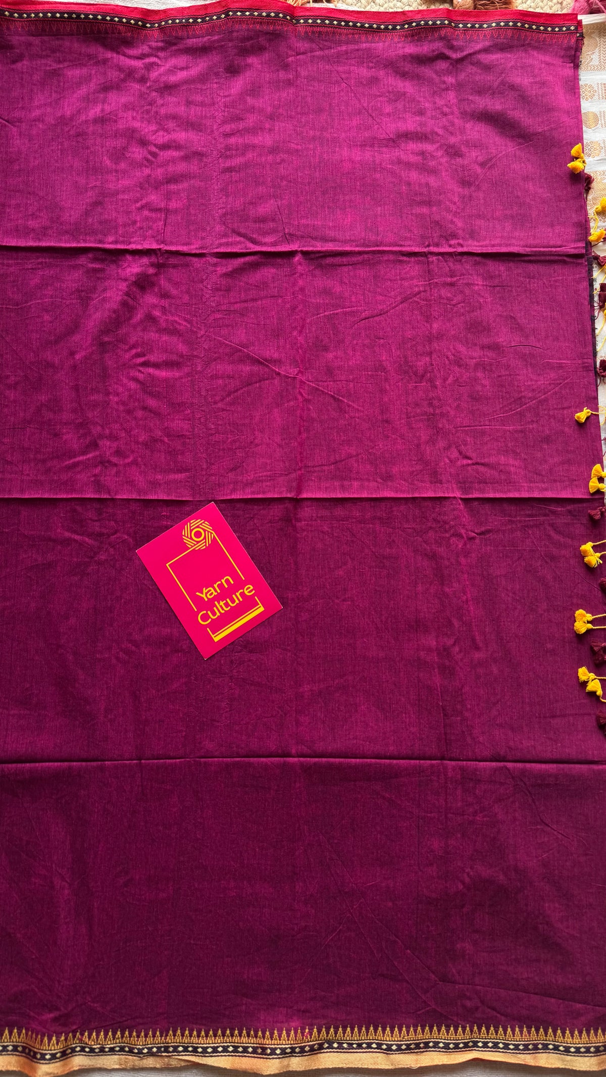Handloom Bengal soft cotton saree, ruby with cream and red woven dual tone borders - YCBCMCSE43