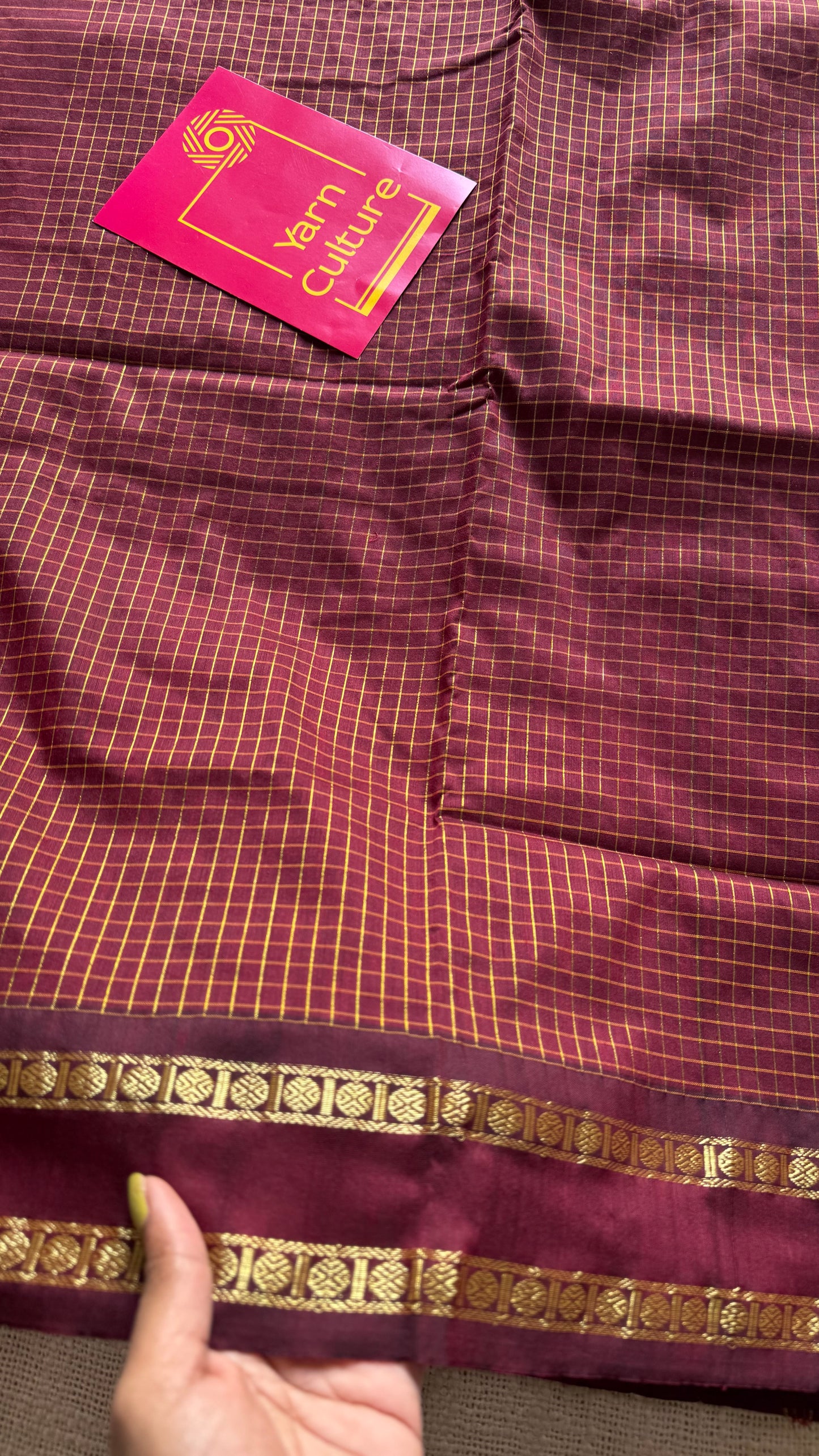 Maroonish brown, zari arani checks, cotton silk - YCCOTNOCAR36a