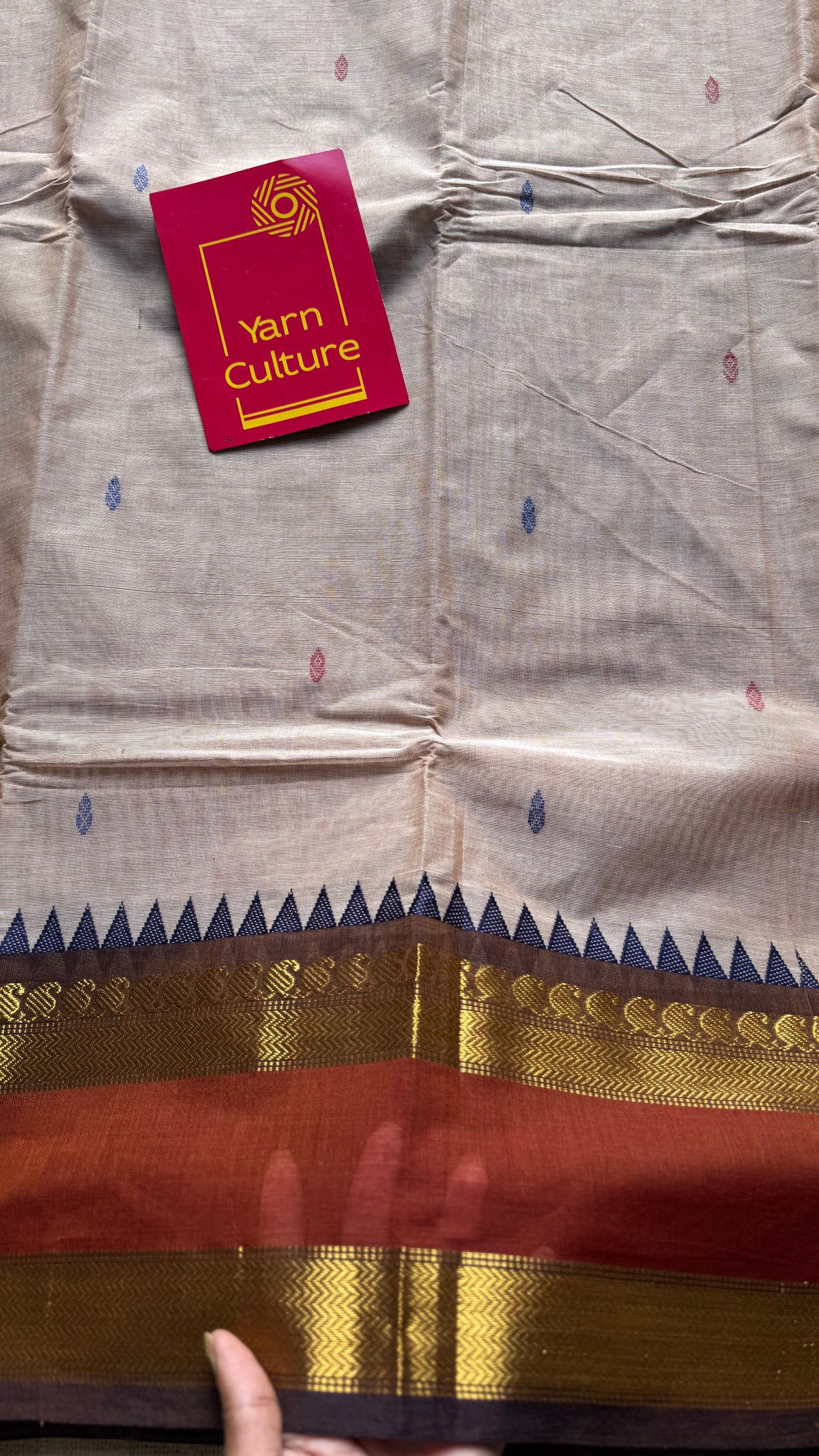 Beige with rust orange and brown zari border kanchi cotton saree - YCCOTNCKSE19
