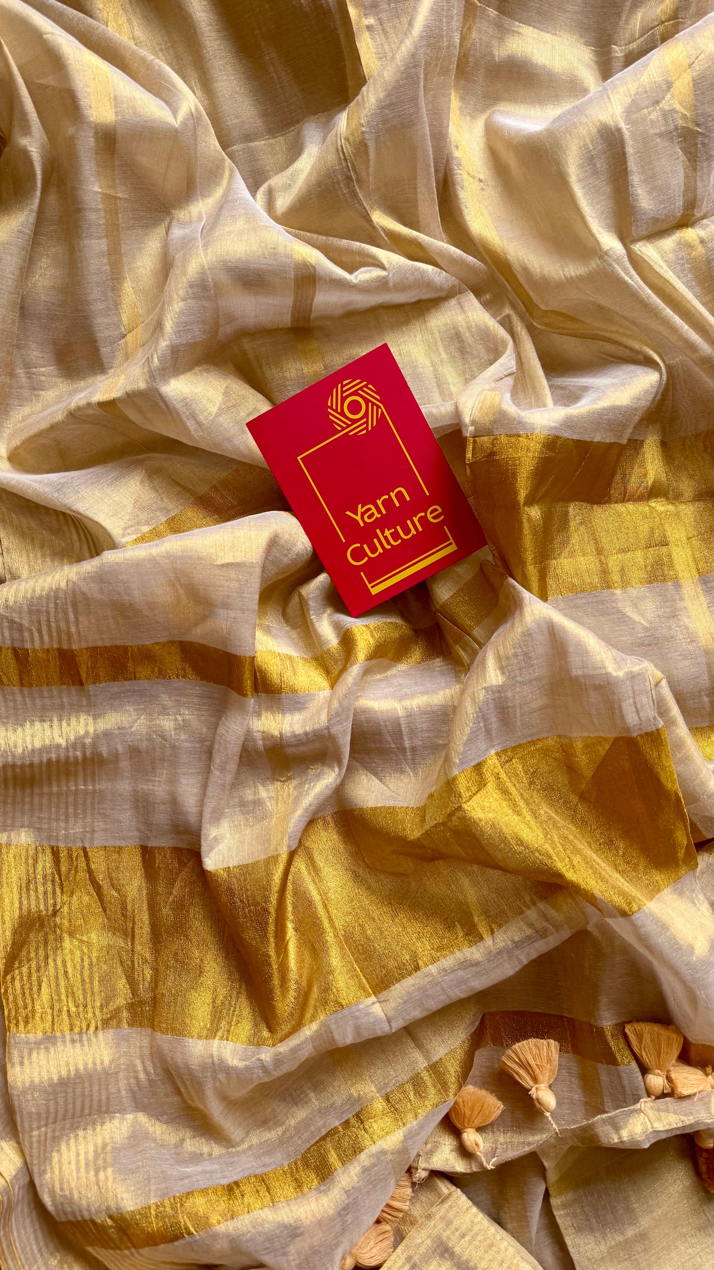 Gold mul tissue saree, gold stripes - YCIEON06