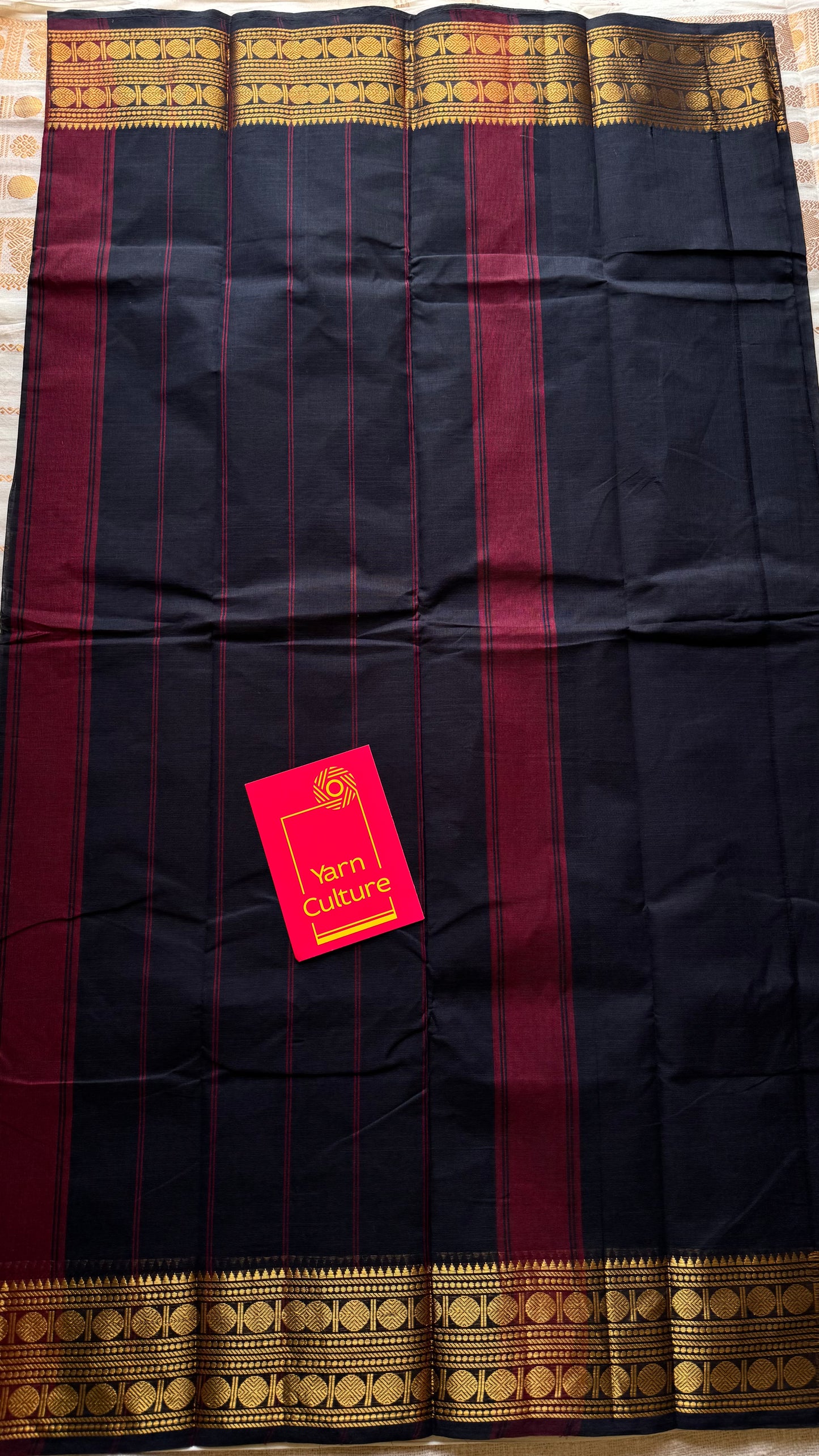 Chettinad cotton saree in black with zari motif border - YCCOTNJUCC08