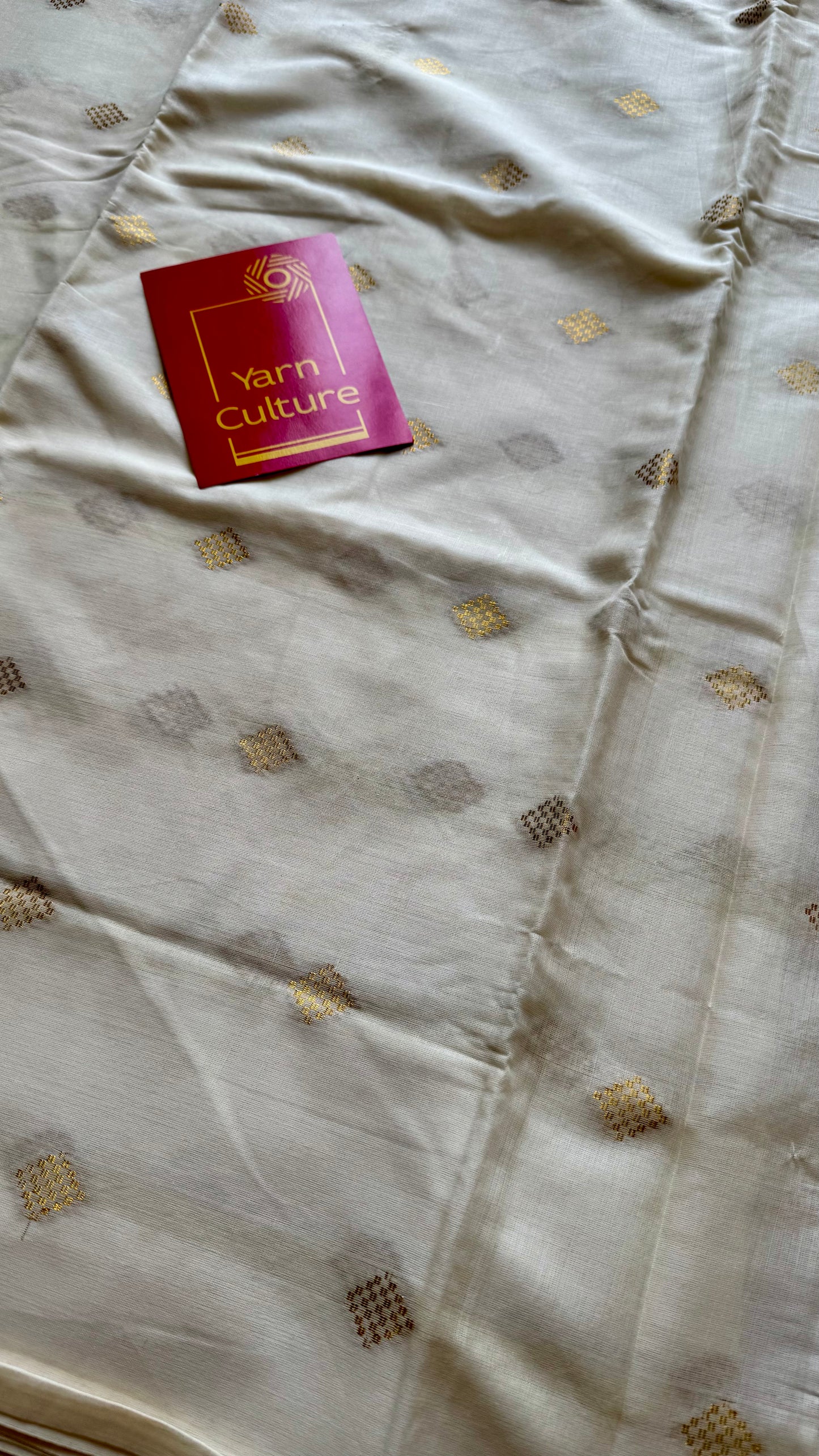 Ivory and gold kerala saree with woven buttas - YCIEON42