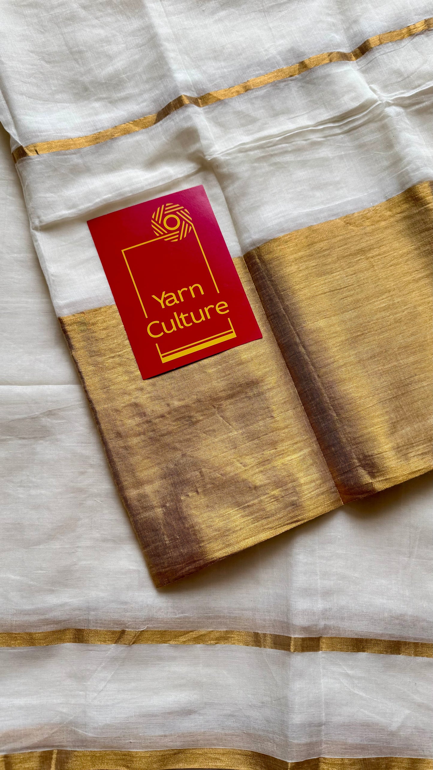 Ivory mul saree, wide gold zari border - YCIEON39