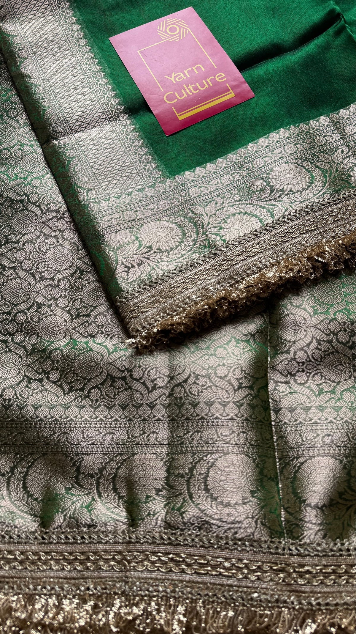 Green tissue Banarasi saree with embellished gold lace border - YCBLTOC76
