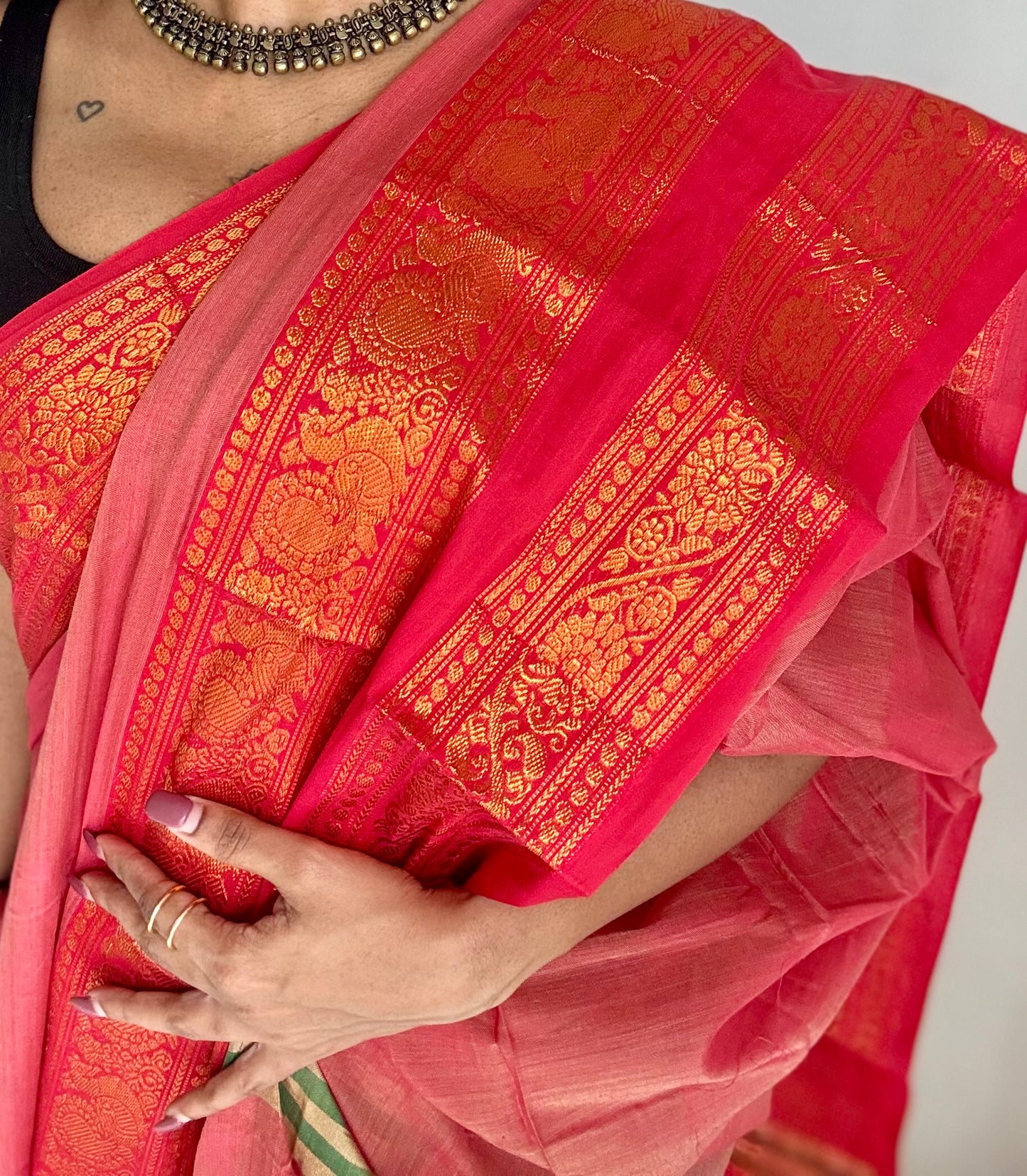 Light red with red wide border, narayanpet soft cotton saree -YCWOTDAUG04