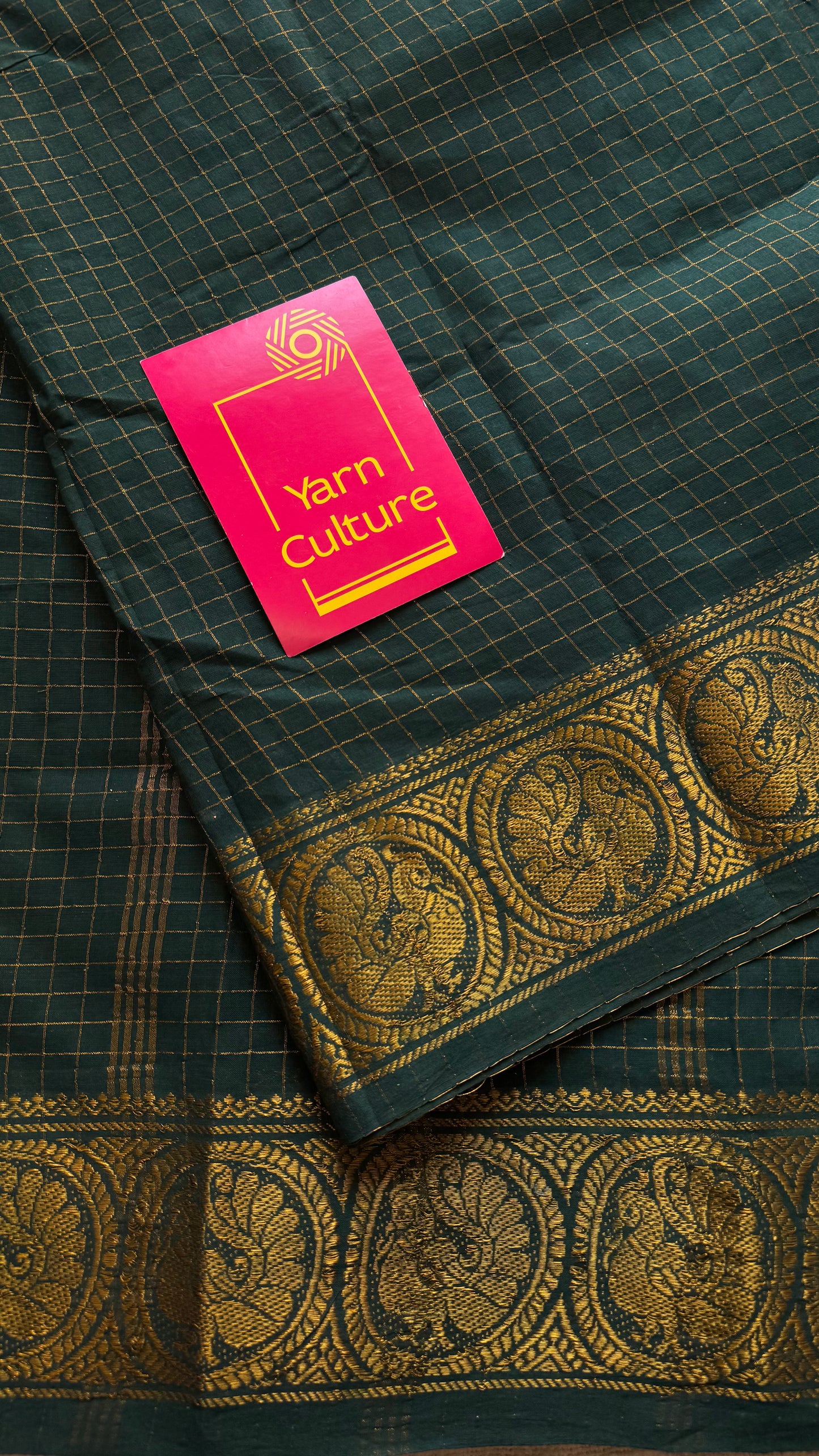 Dark green zari checkered sungudi, kattuchayam dyed madurai cotton - YCCOTNMSAP114