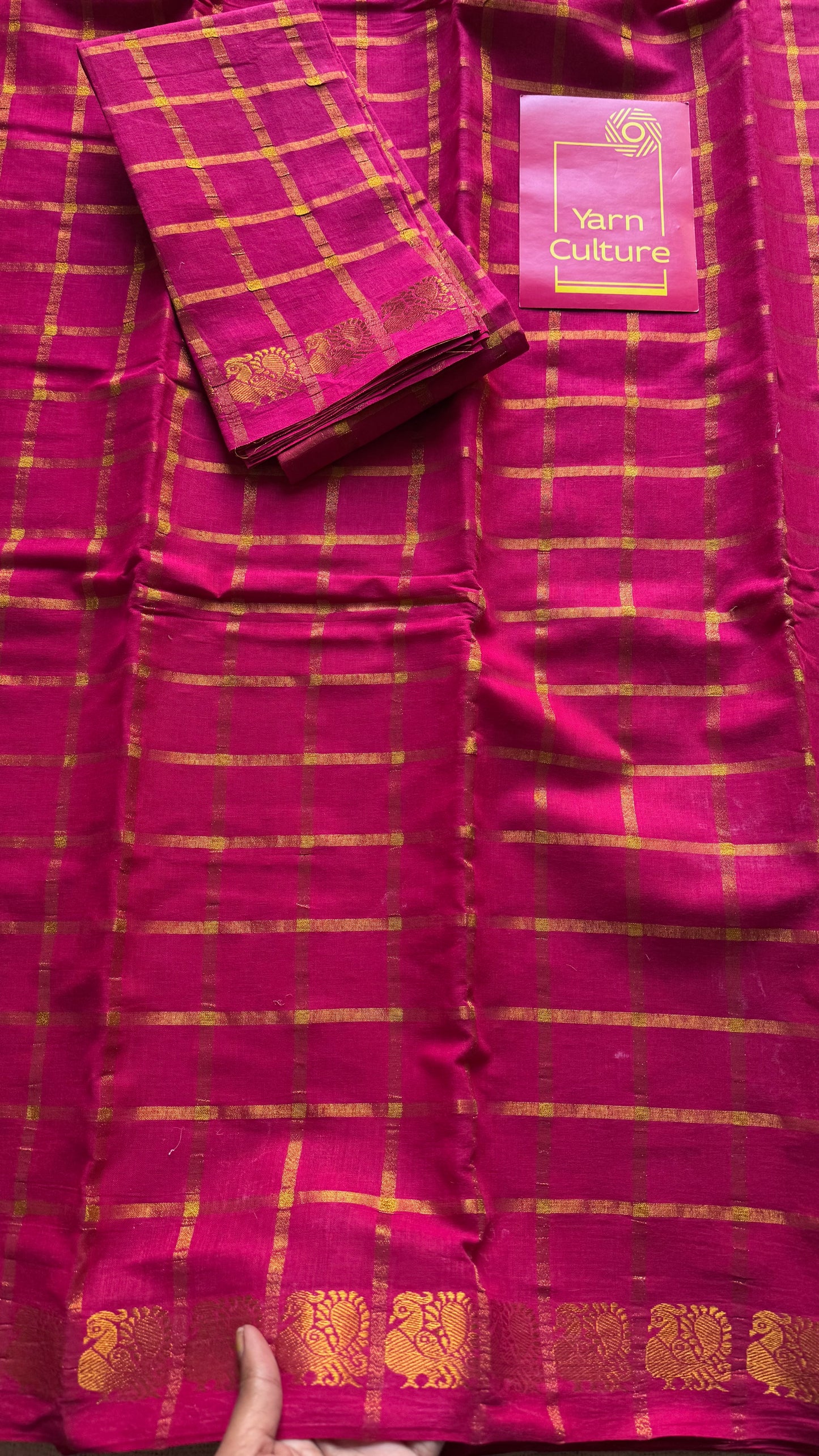 Magenta pavithra kattam kattuchayam dyed madurai cotton saree - YCCOTNMSFE137