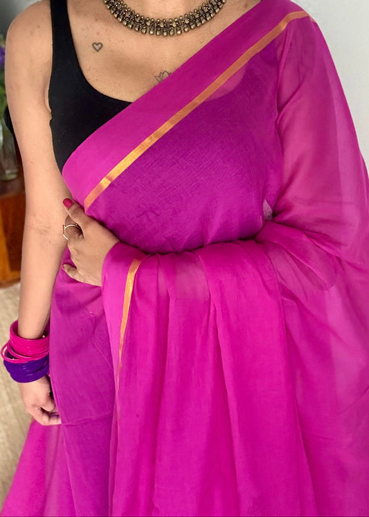 Purple pink mul, thin antique gold zari gap border - YCBCMCLSE39