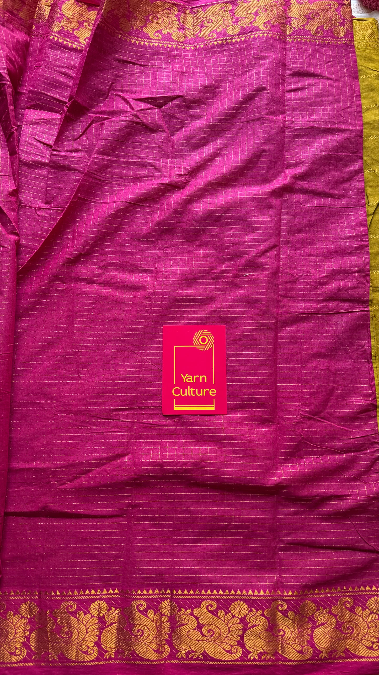 Lime green with hot pink, sungudi cotton half-half saree - YCCOTNIDMA291