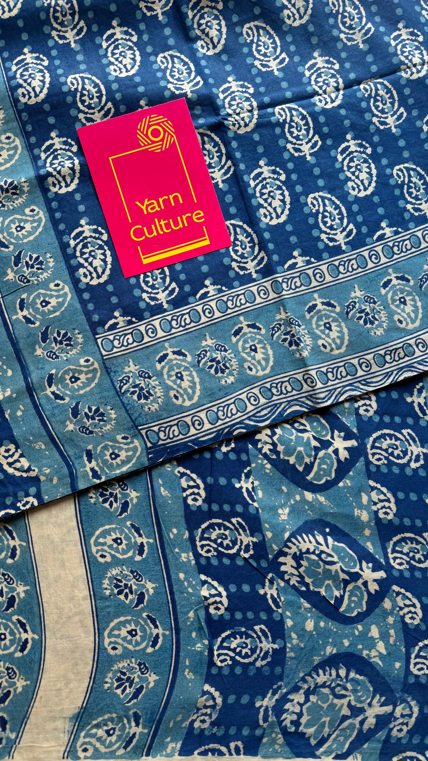 Indigo with light blue kalamkari, paisley motifs, soft cotton - YCWOTDOCMP84