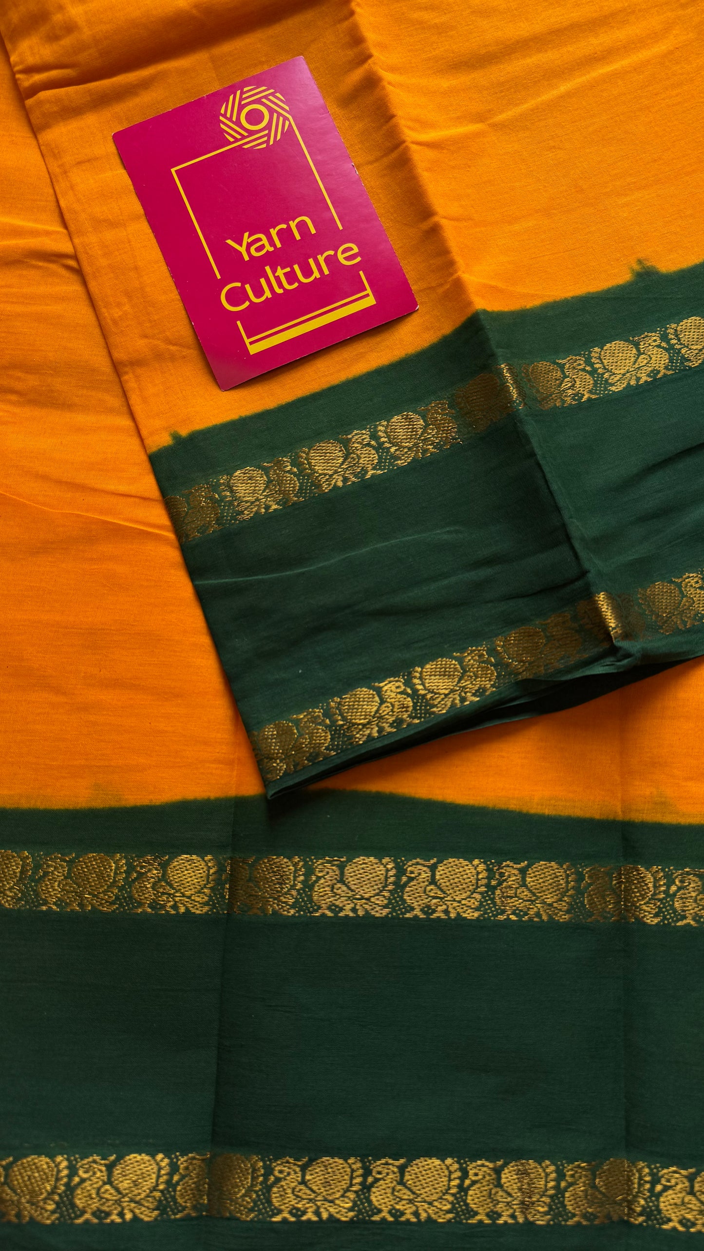 Yellow with green rettaipettu peacock double border, madurai soft cotton - YCCOTNMSAP206