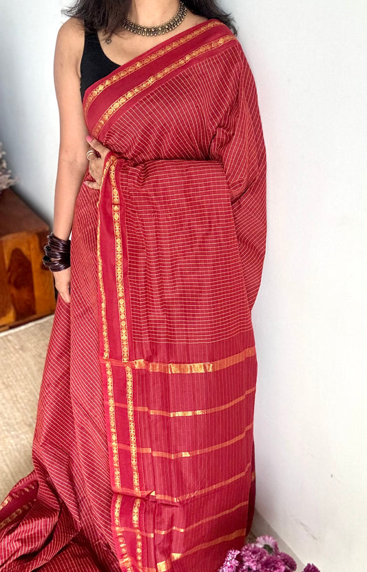 Maroon, arani checks, cotton silk - YCCOTNJUAR04