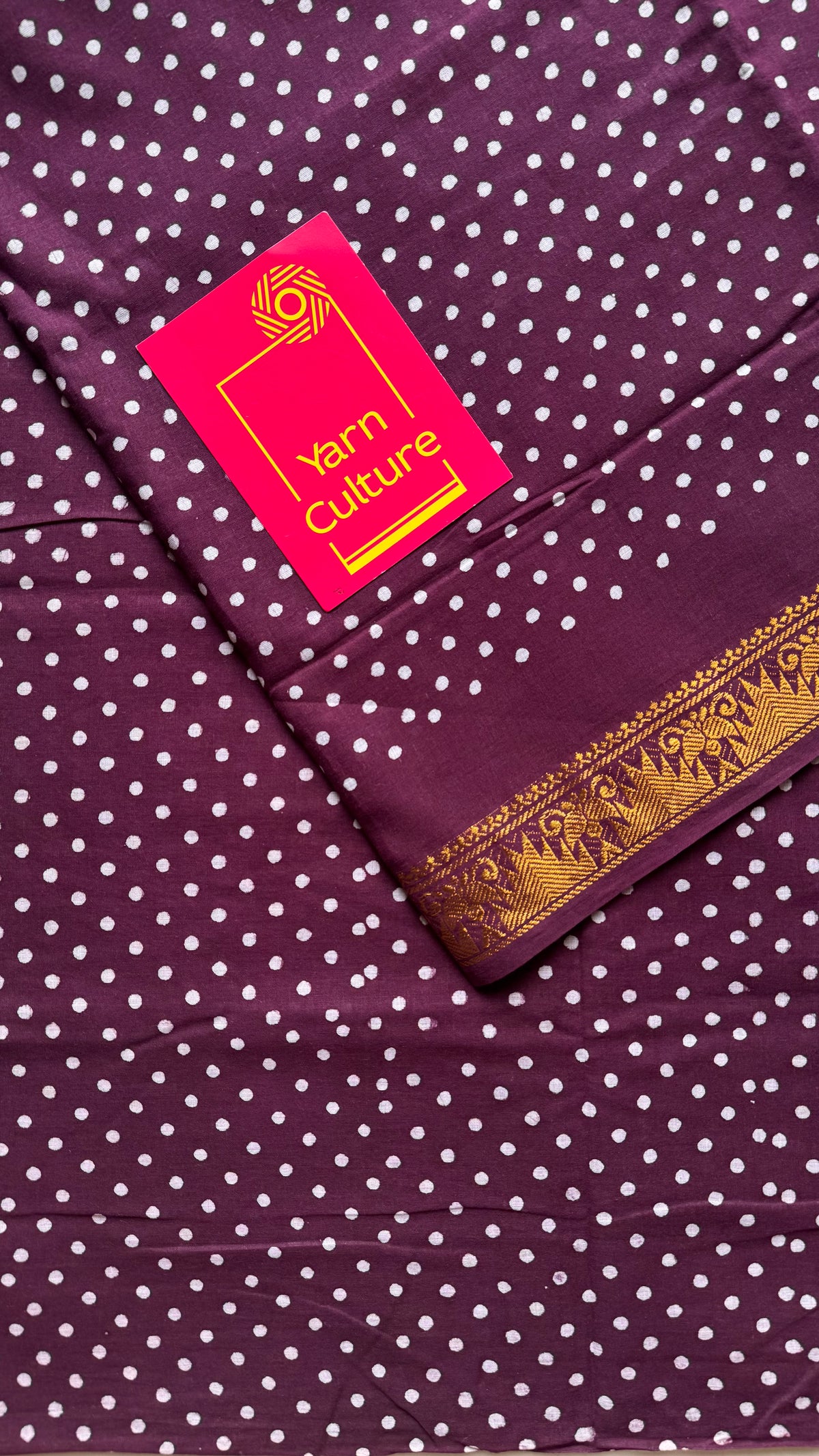 Grape wine sungudi dotted, single-side border, kattuchayam dyed madurai cotton saree - YCCOTNMSSE03