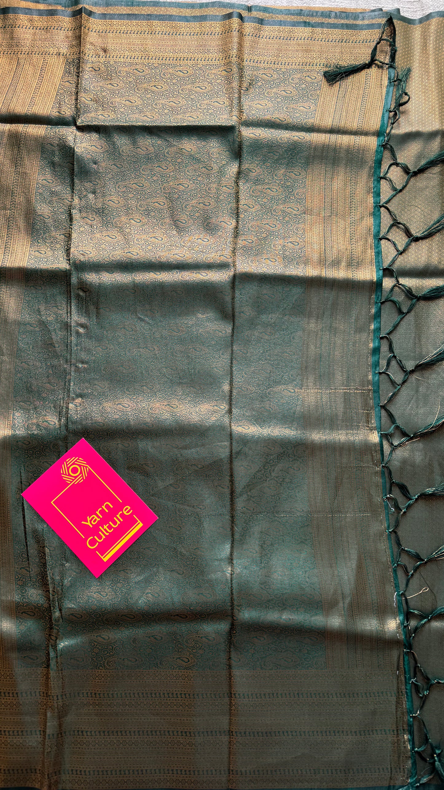 Dark green, antique gold zari, semi -silk - YCDOSOCSS04