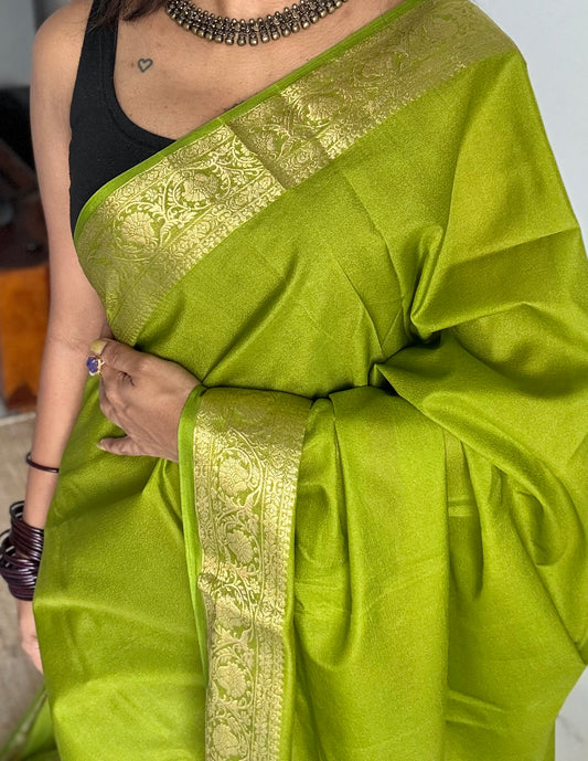 Lime green Mysore semi crepe silk saree - YCLOKFE243