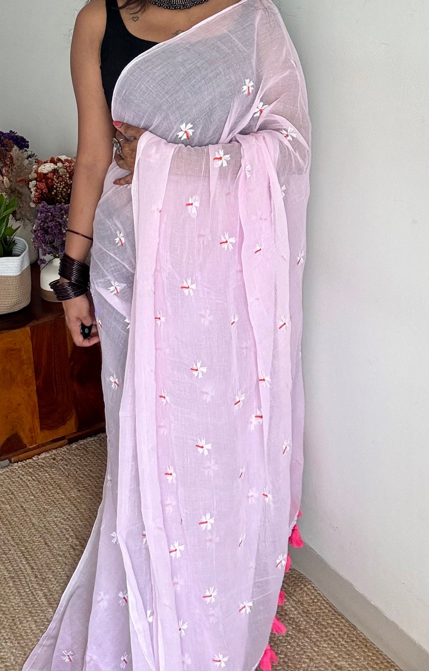 Light pink parijat mul cotton saree  - YCBCMCAP36