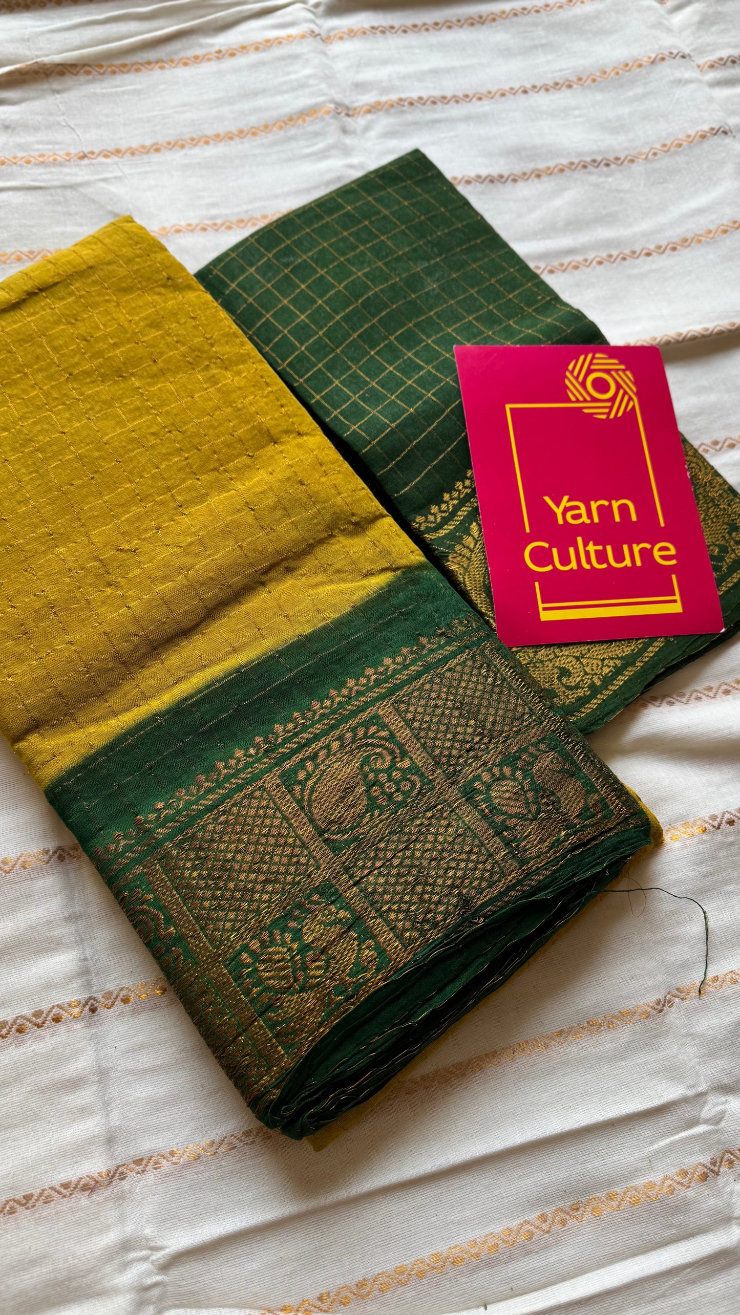 Light green with dark green contrast zari checkered sungudi, kattuchayam dyed madurai cotton - YCCOTNJU24