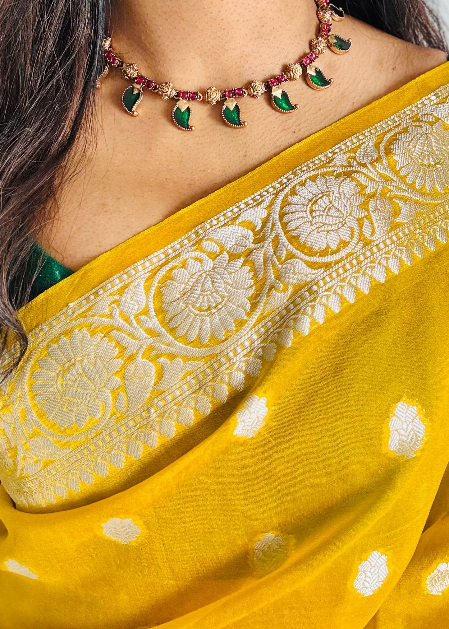 Green mango palakka neckpiece, with earrings - YCGPNP619