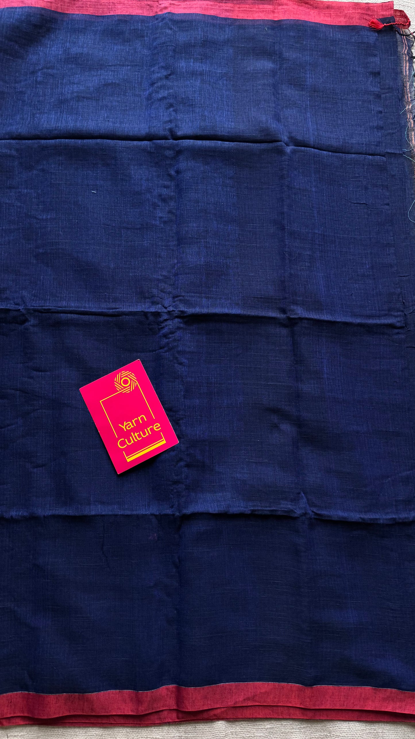 Dark blue plain linen by cotton saree with copper zari pallu - YCBCLCFE395