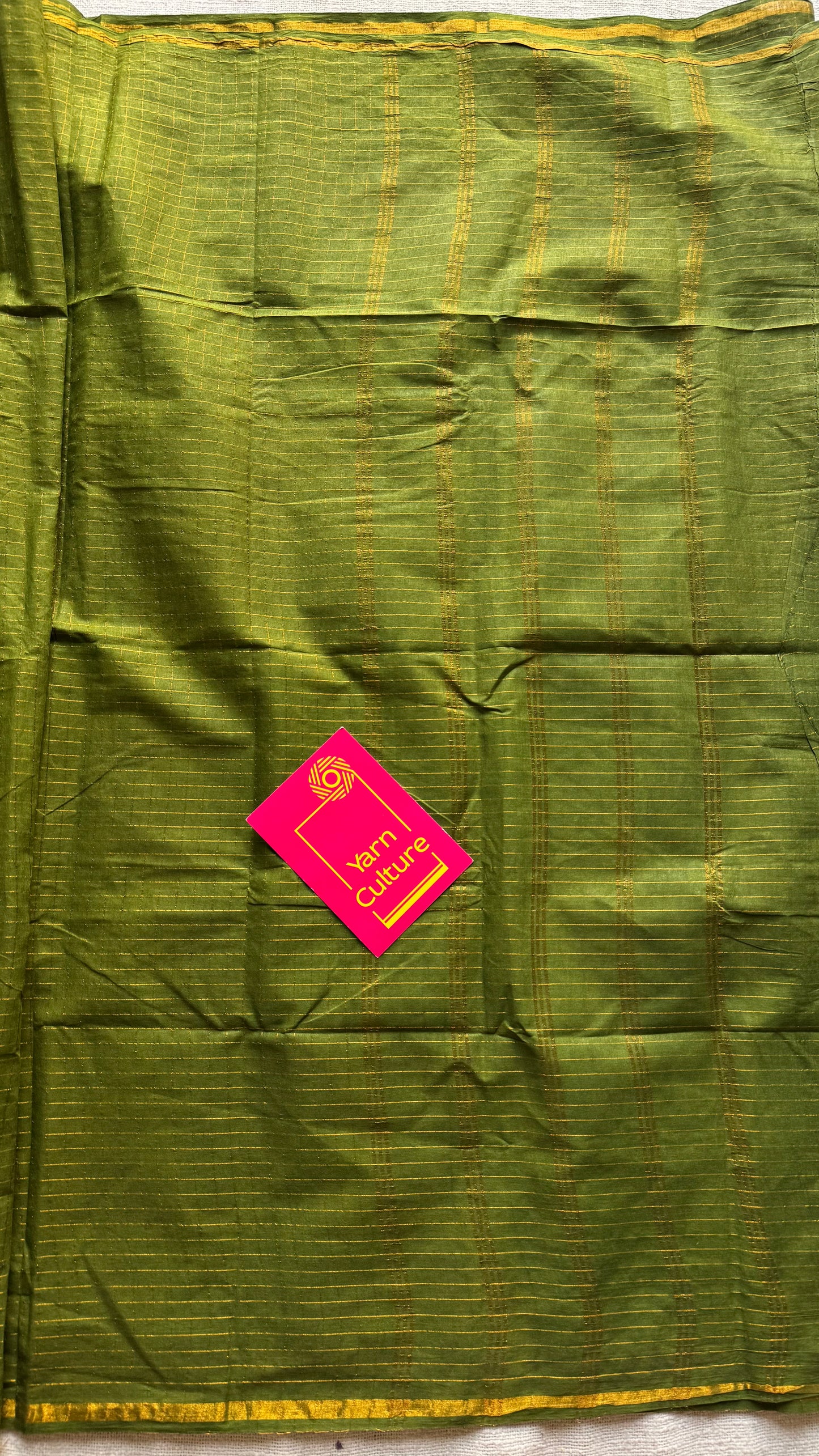 Olive green mini kattam kattuchayam dyed madurai cotton saree - YCCOTNMSFE105