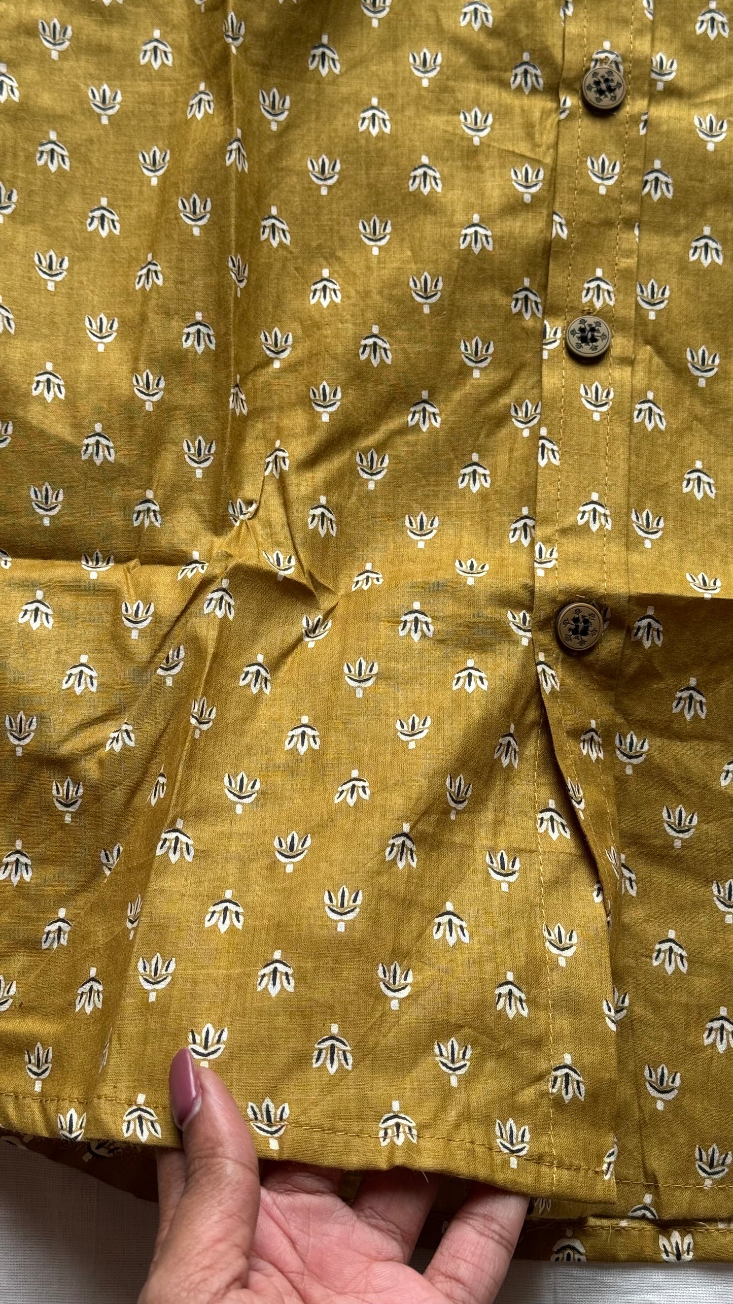 Mehendi Green Lotus Motif Block Printed Cotton Men's Full Sleeve Collared Shirt - YCMSEIE202