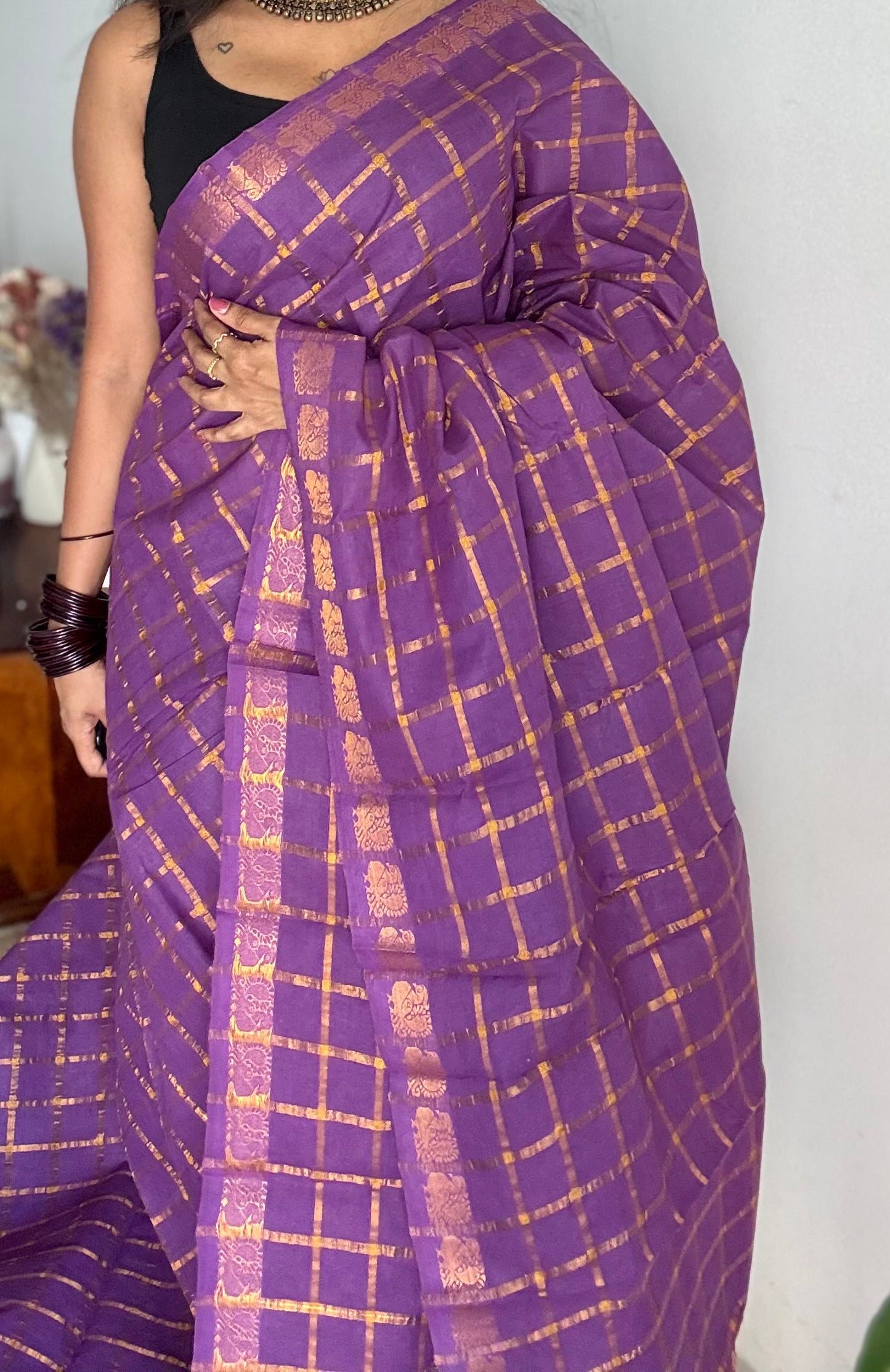 Purple pavithra kattam kattuchayam dyed madurai cotton saree - YCCOTNMSAP127